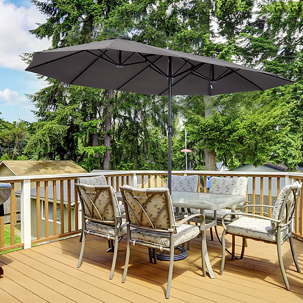 Parasol de jardin XXL parasol grande taille 4,6L x 2,7l x 2,4H m ouverture fermeture manivelle acier polyester haute densité gris