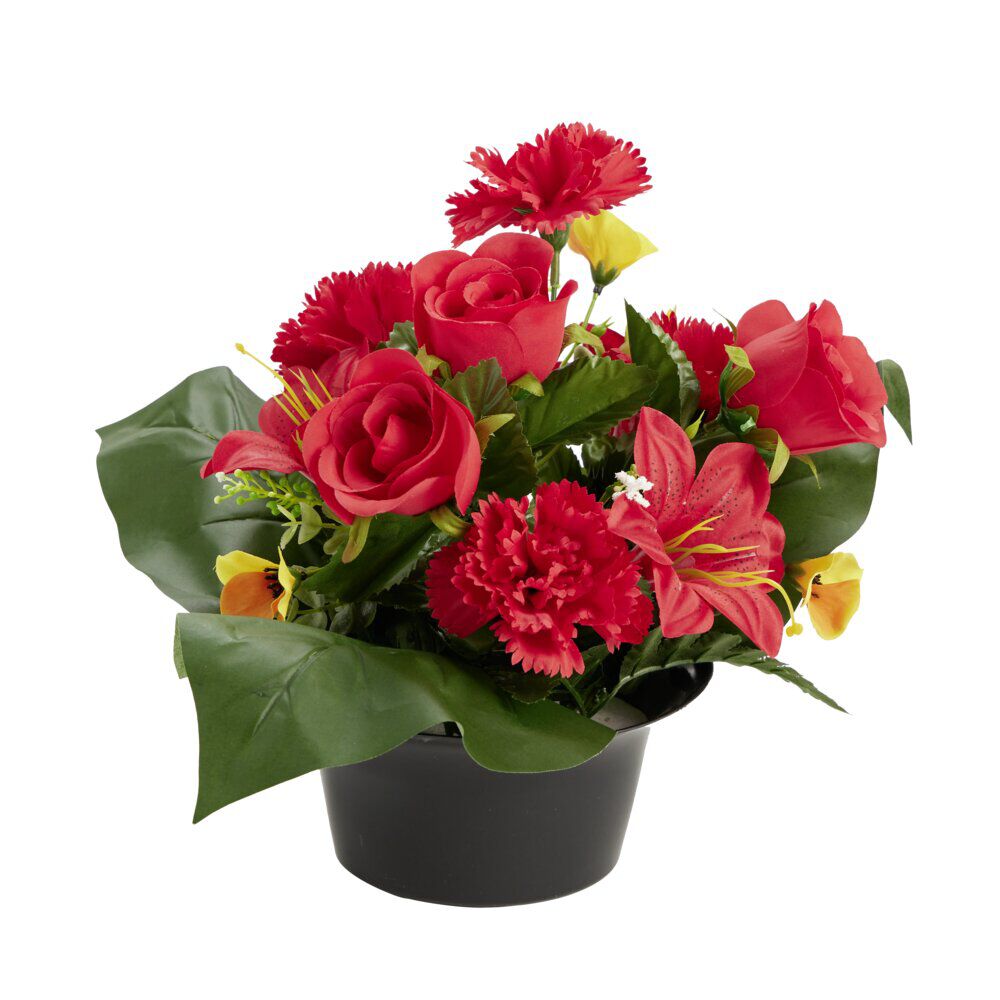 Vasque fleurs artificielles boutons de roses/oeillets/pensées Ø33xH27cm
