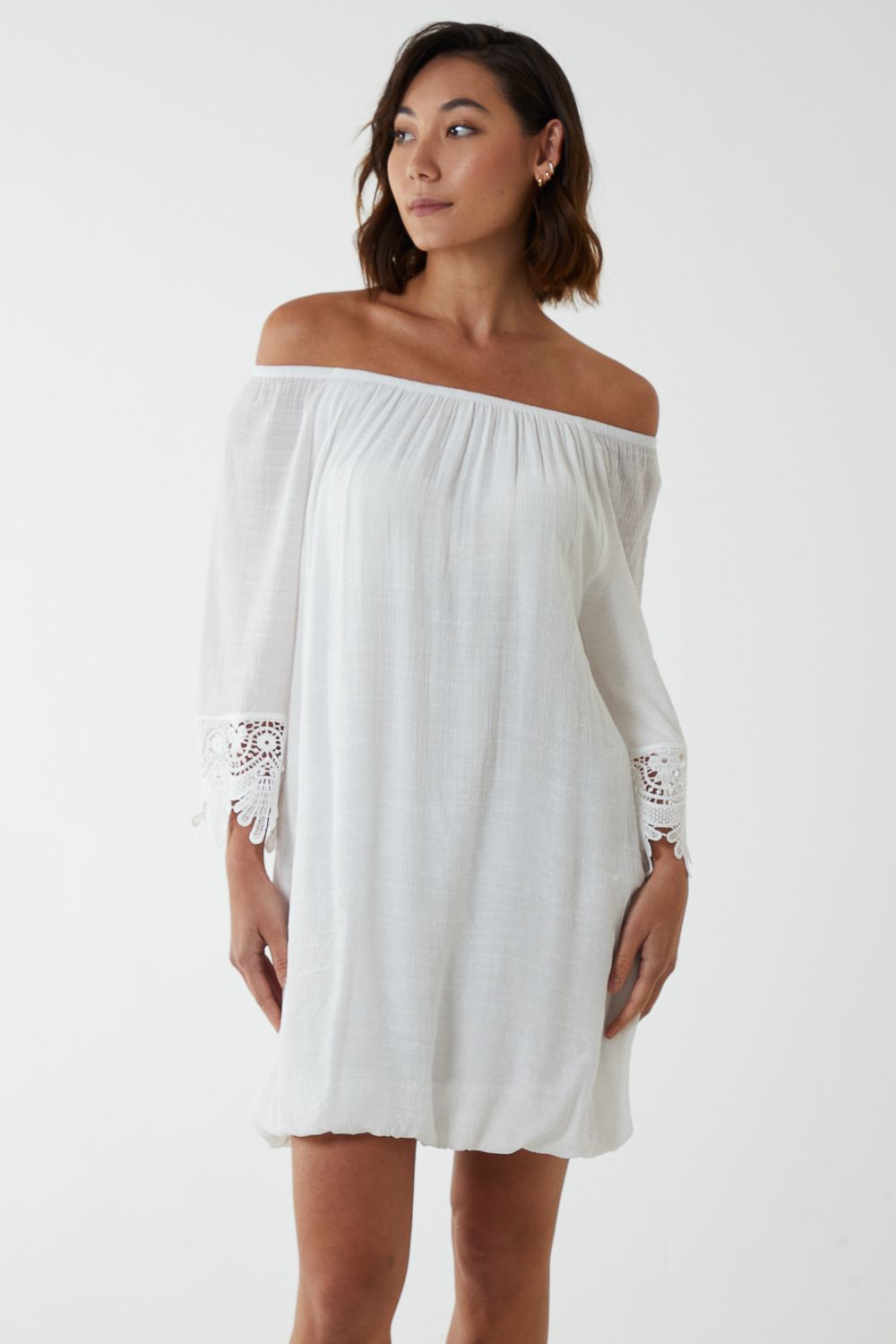 Blue Vanilla Tunic Puffball With Crochet Lace