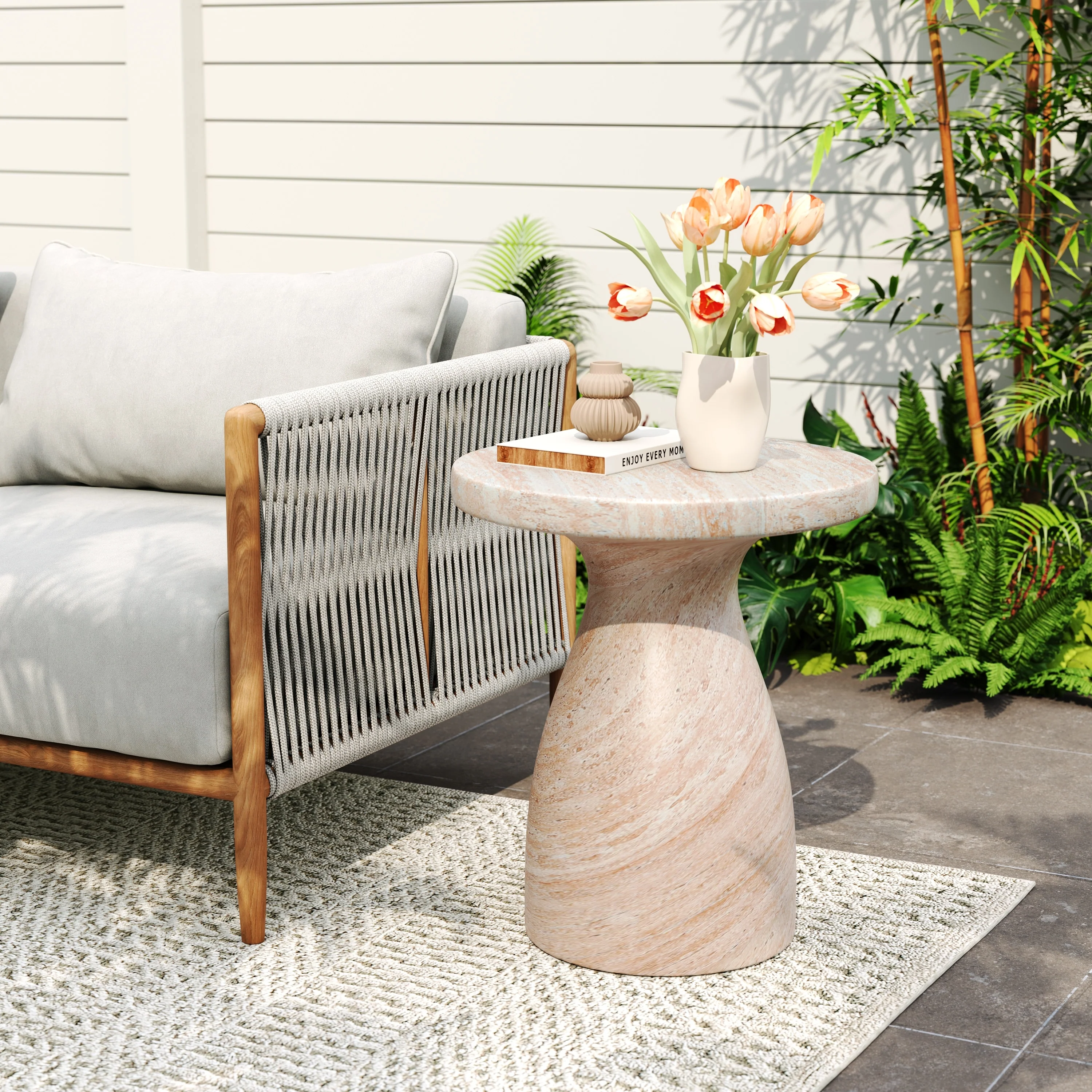 Christopher Knight Home - Emilia Outdoor Travertine MGO Side Table