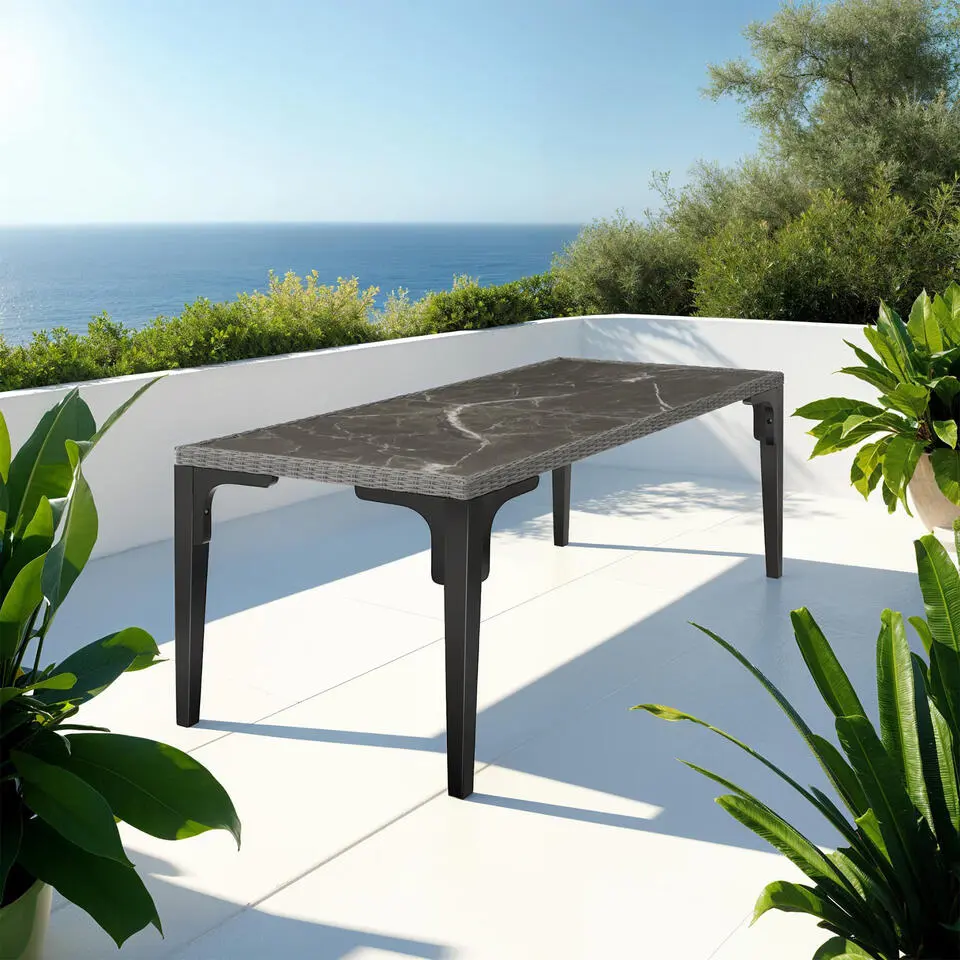 tectake Wicker tafel Foggia 196x87x76cm, Grijs