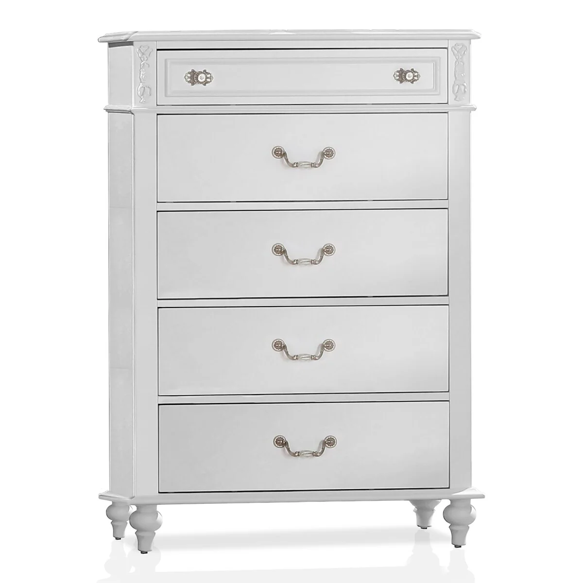 Pitella Traditional White Solid Wood 5-Drawer Chest by Furniture of America