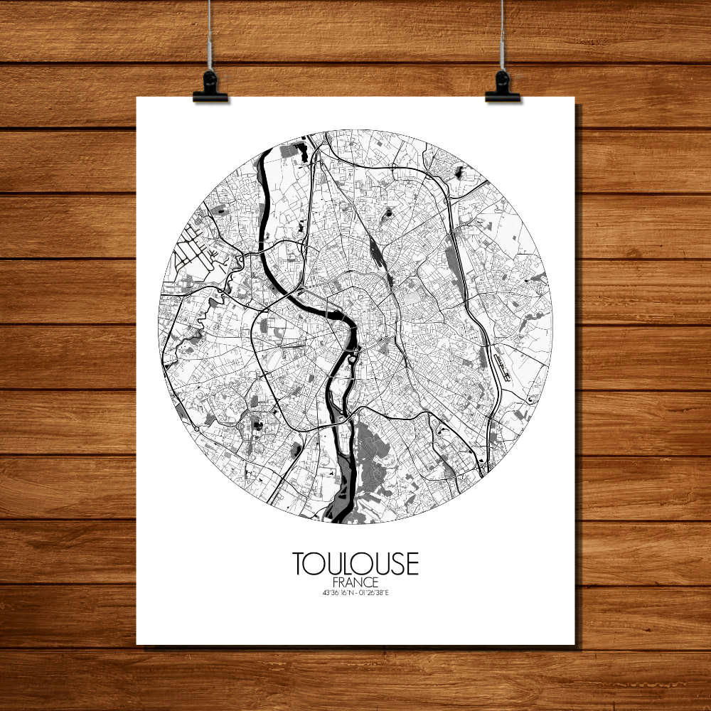 - Affiche Toulouse Carte ronde 40x50