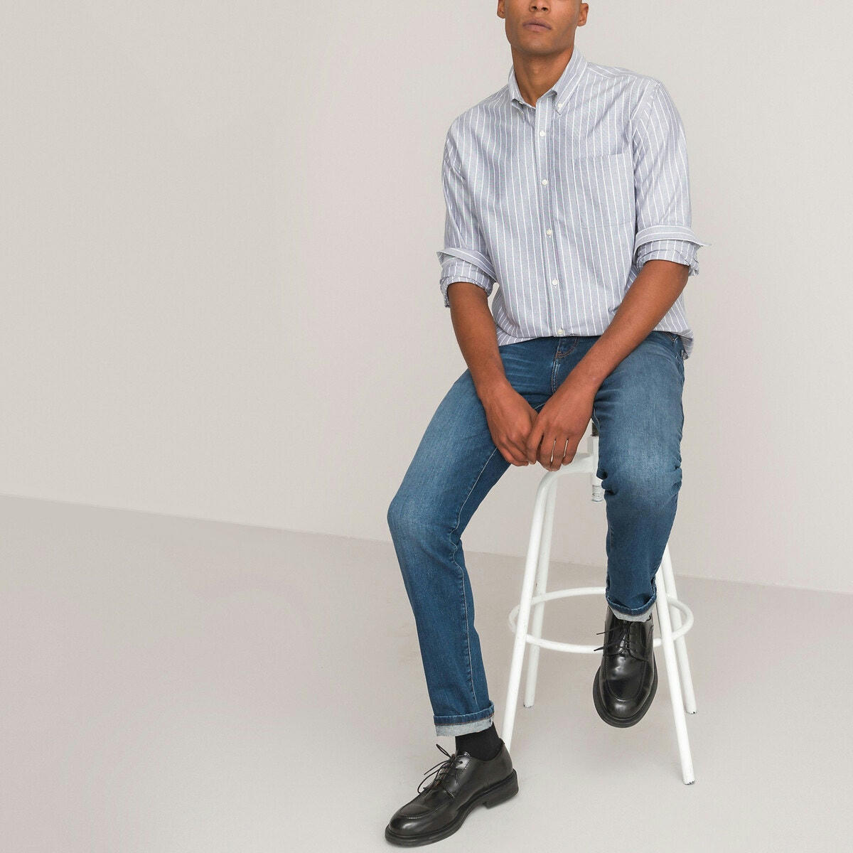Chemise oxford droite, col américain