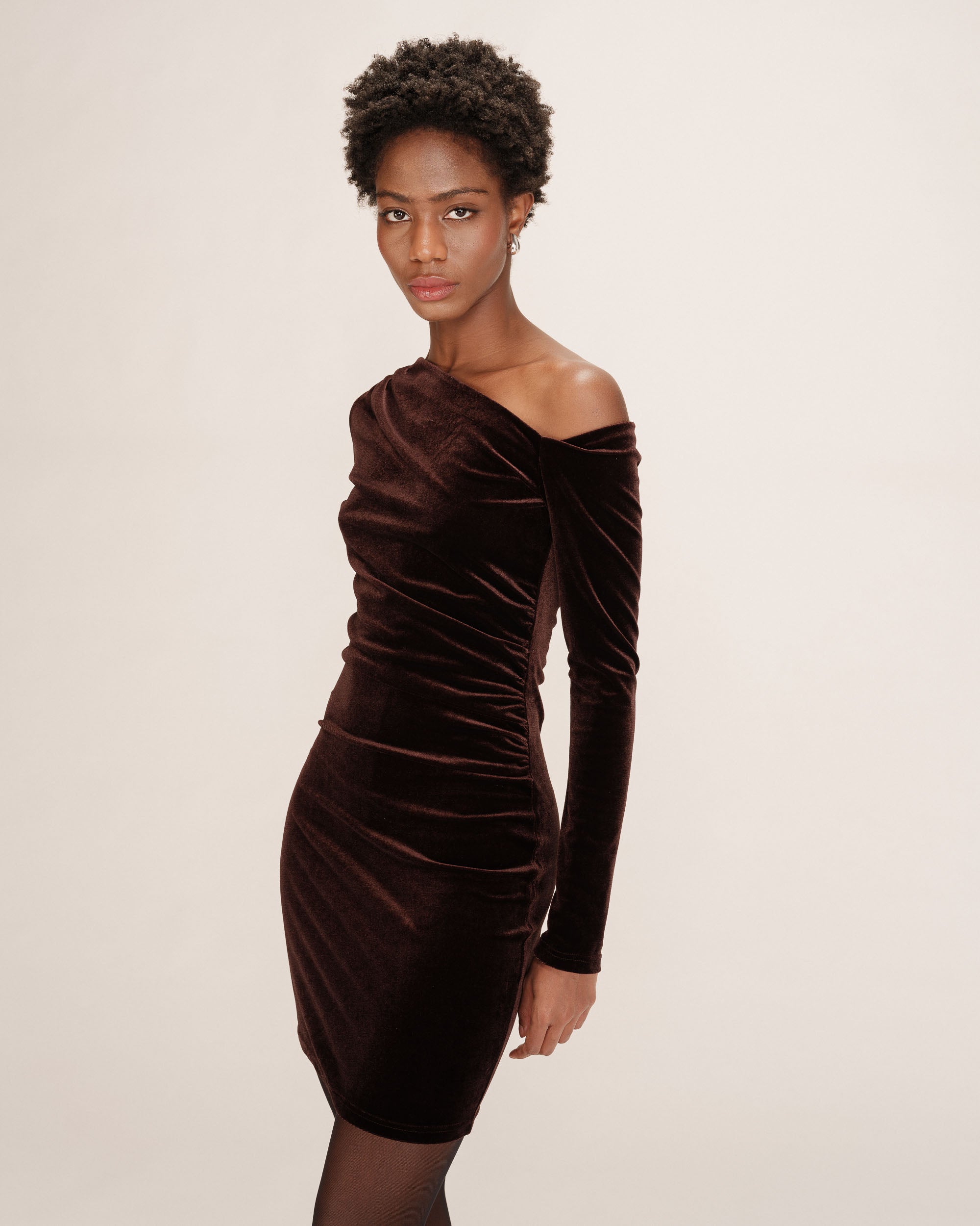 Robe courte velours chocolat Trinite