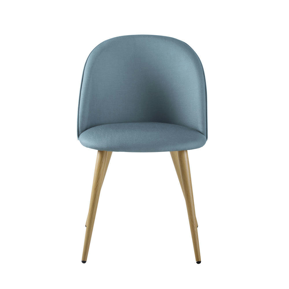 Mauricette - Chaise vintage bleu glacier et métal imitation chêne