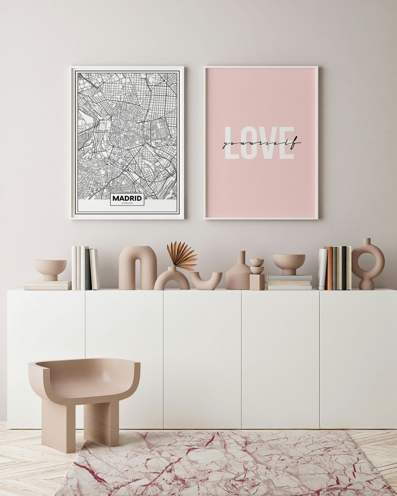 - Tapis vinyle marbre blanc et rose 80x300cm