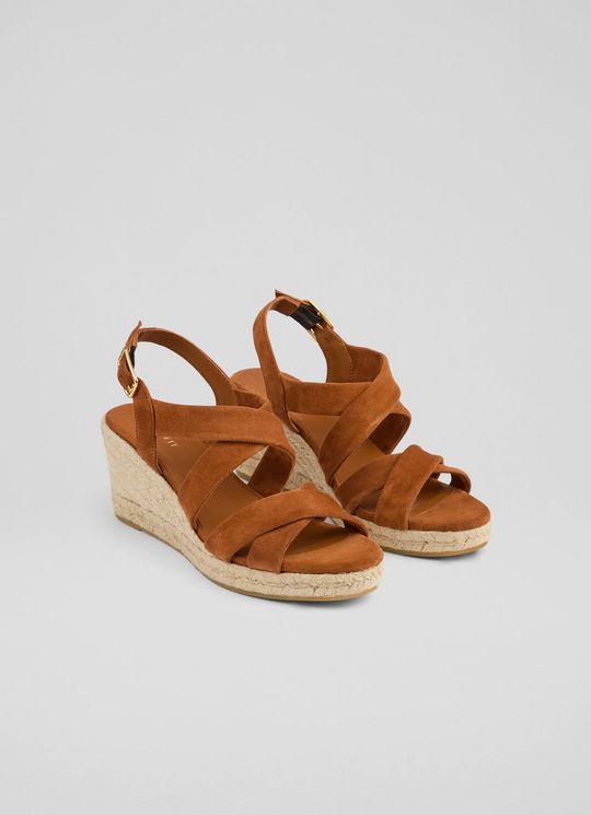 Mariana Tan Suede Multi Strap Wedges