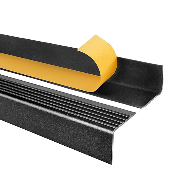 10x Nez de marche PVC antidérapant 50x42 mm QUEST, profil autocollant avec rainures, 100 cm, noir-argent