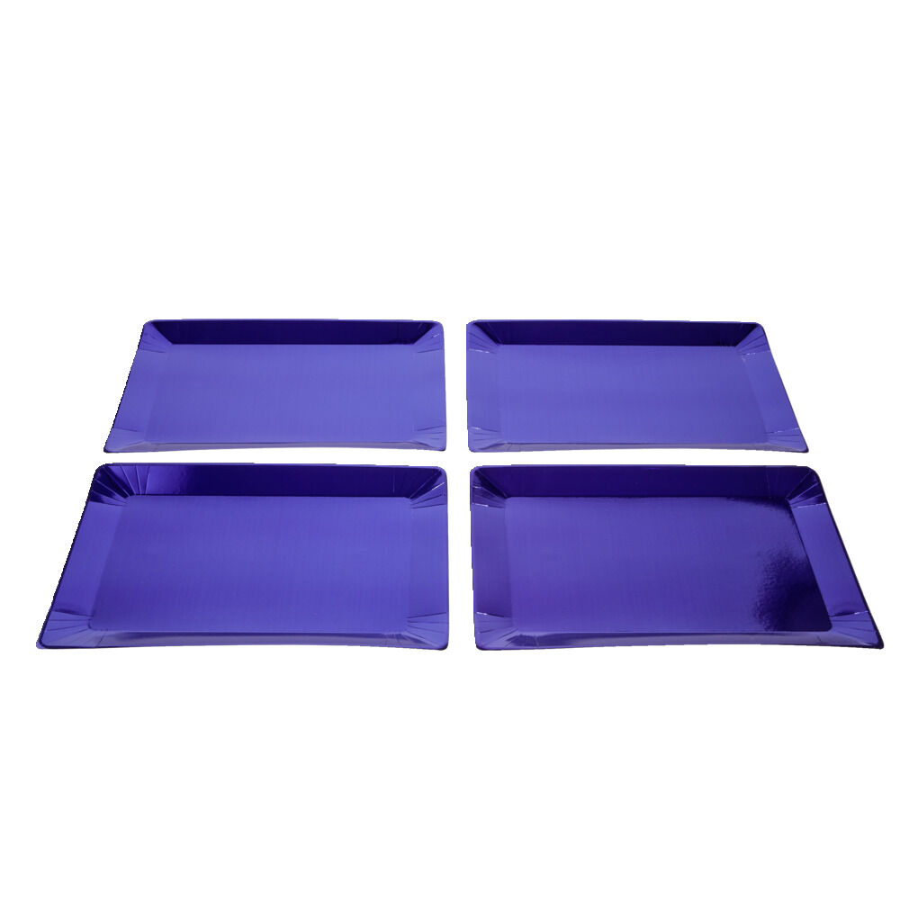 Plateaux de présentation rectangulaire x4 carton métallisé bleu 28x38cm