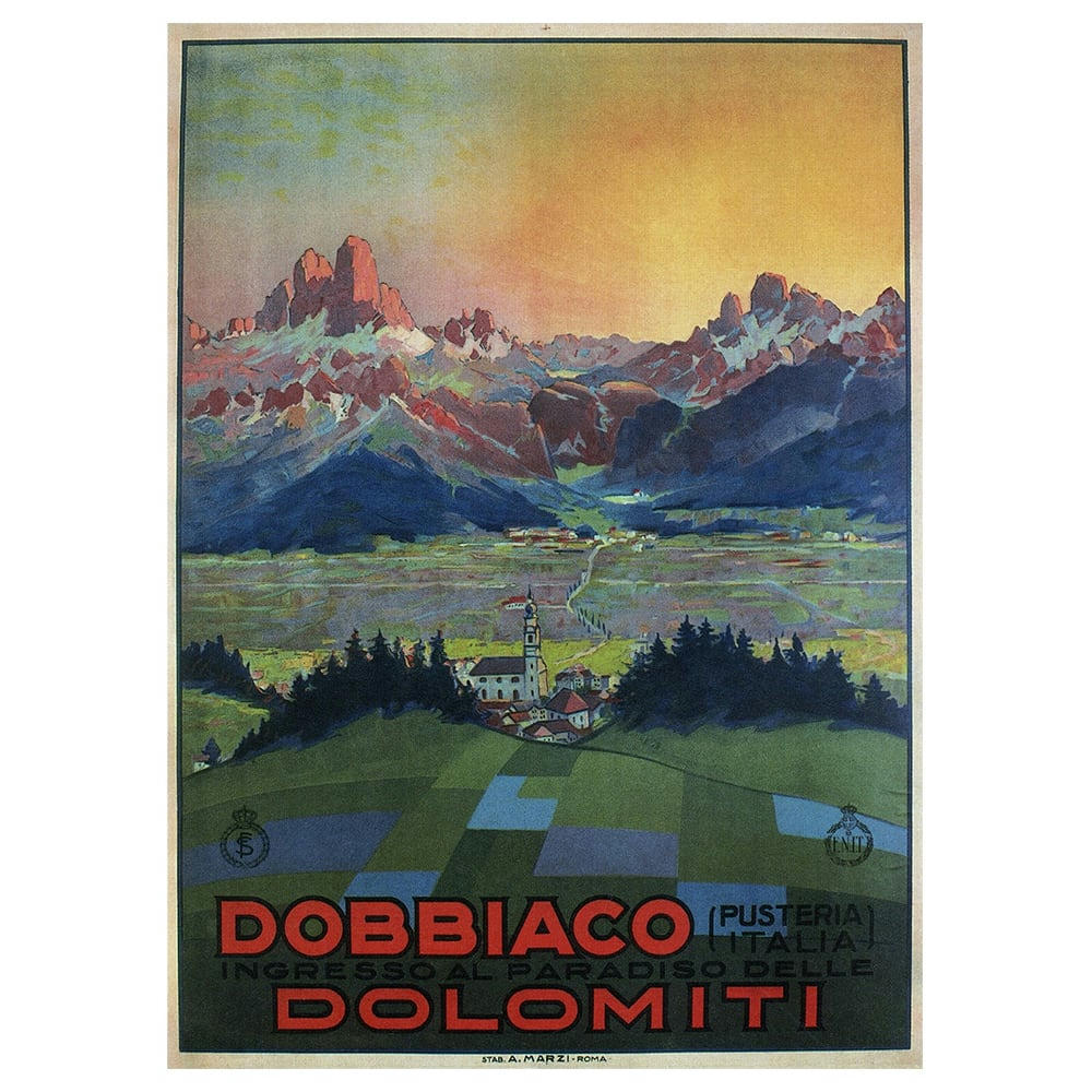 - Tableau affiche touristique Vintage Dobbiaco Dolomiti 50x70cm