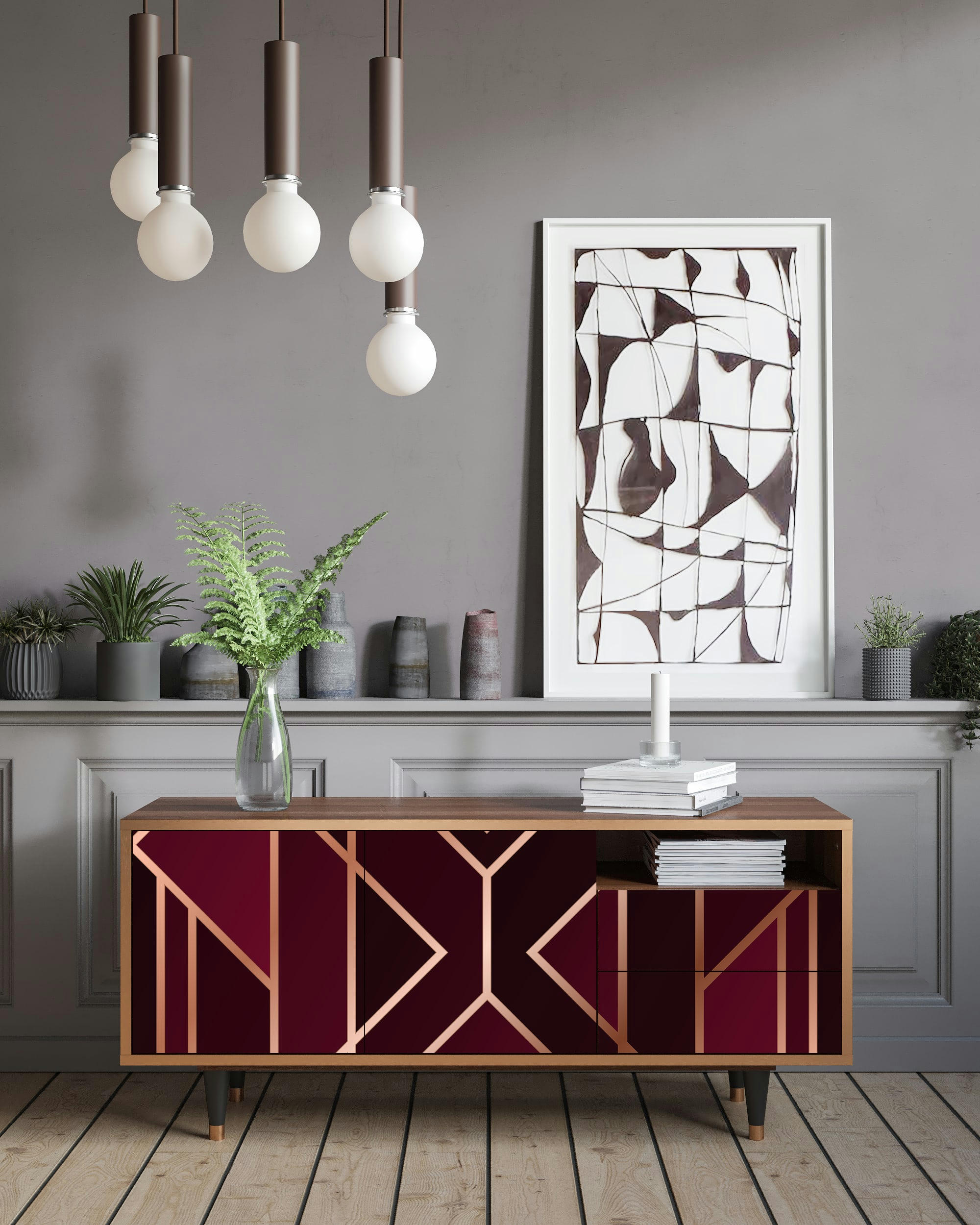 BURGUNDY JEWELERY - Meuble TV  bordeaux 2 tiroirs et 2 portes L 125 cm