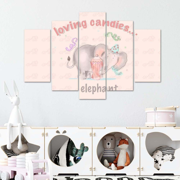 Feeby Obraz 5 częściowy Loving candies elephant 100x70