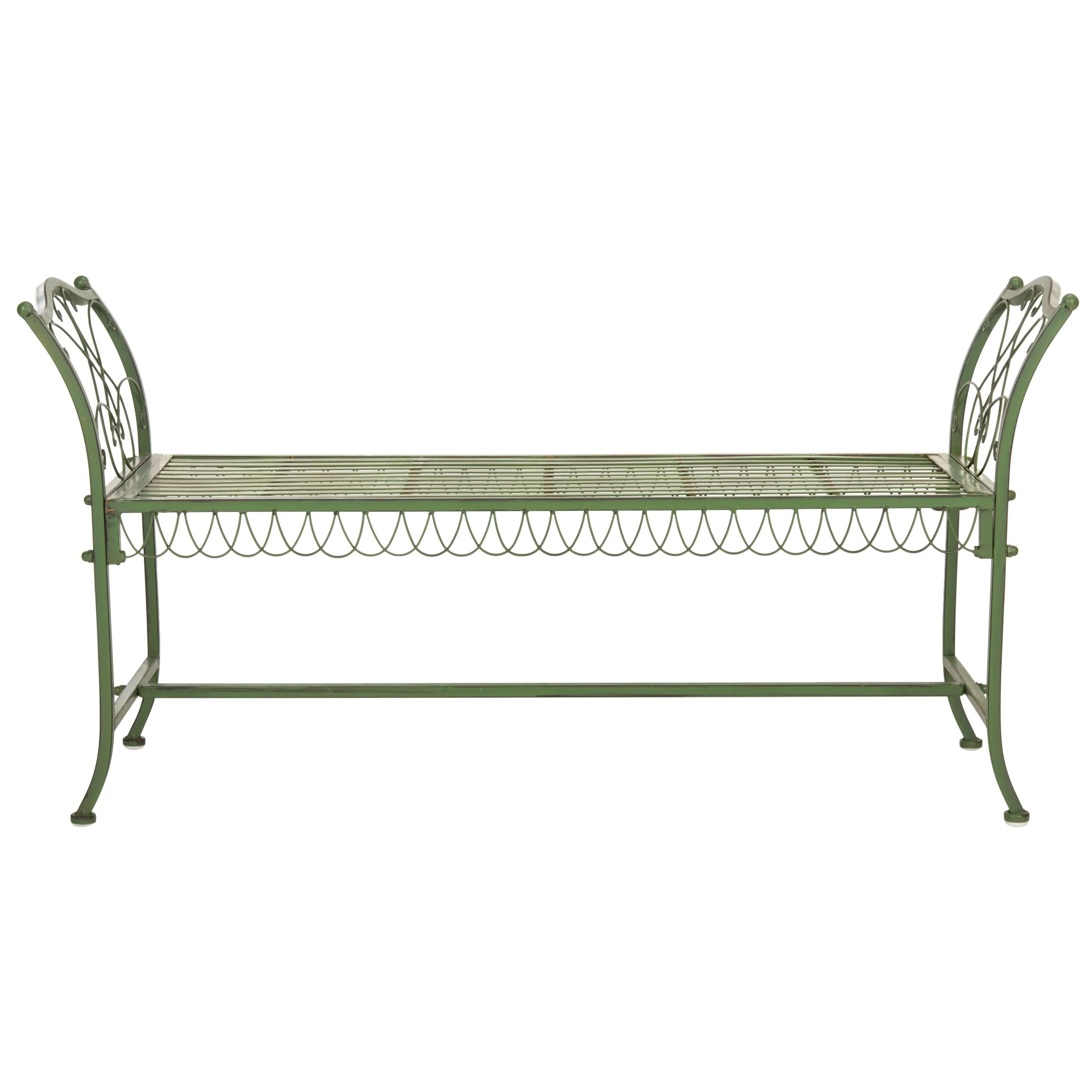 SAFAVIEH Outdoor Abagail Green Wrought Iron Garden Bench - 51 x 17 x 25.3 - 51Wx16Dx27H