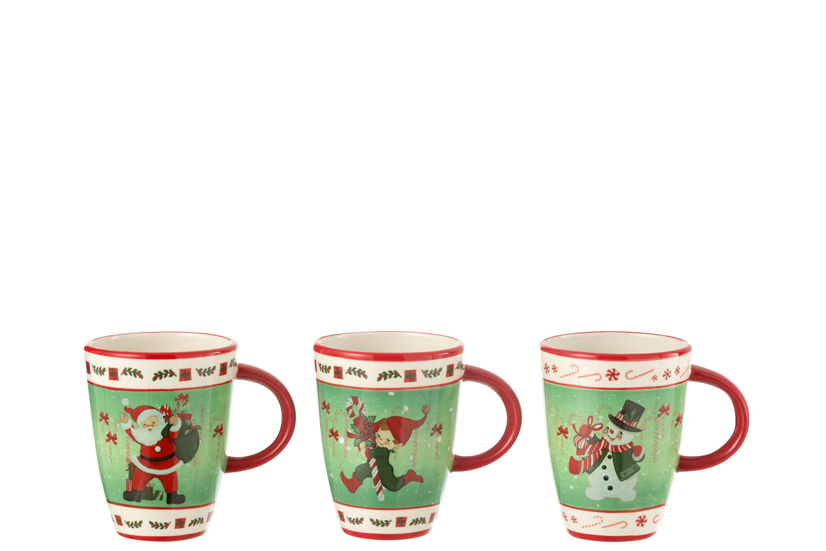 J-Line mok kerstmis Dolomite - keramiek - mix - 3 stuks