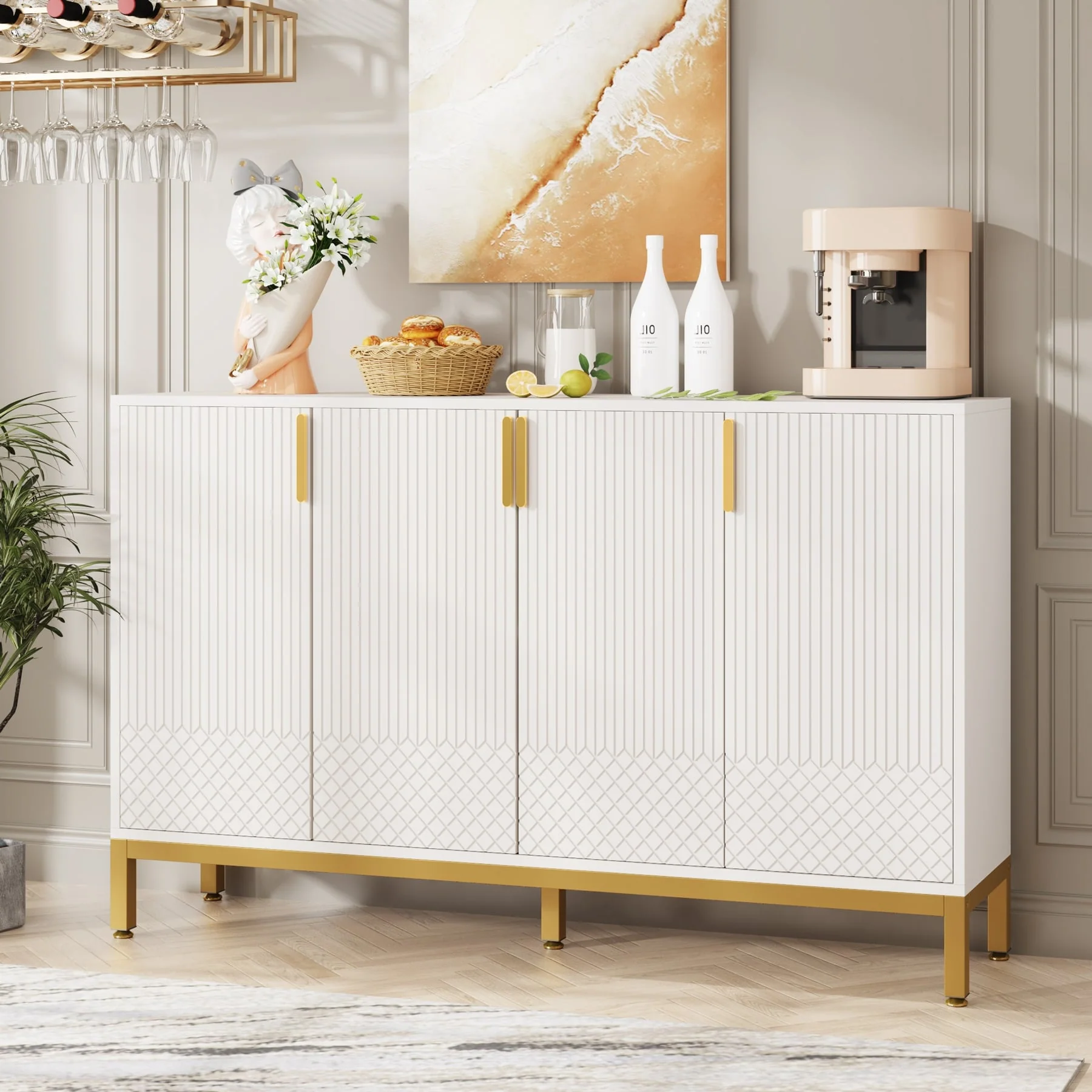 55 Inch Kitchen Sideboard Cabinet, Buffet Cabinet with Storage
