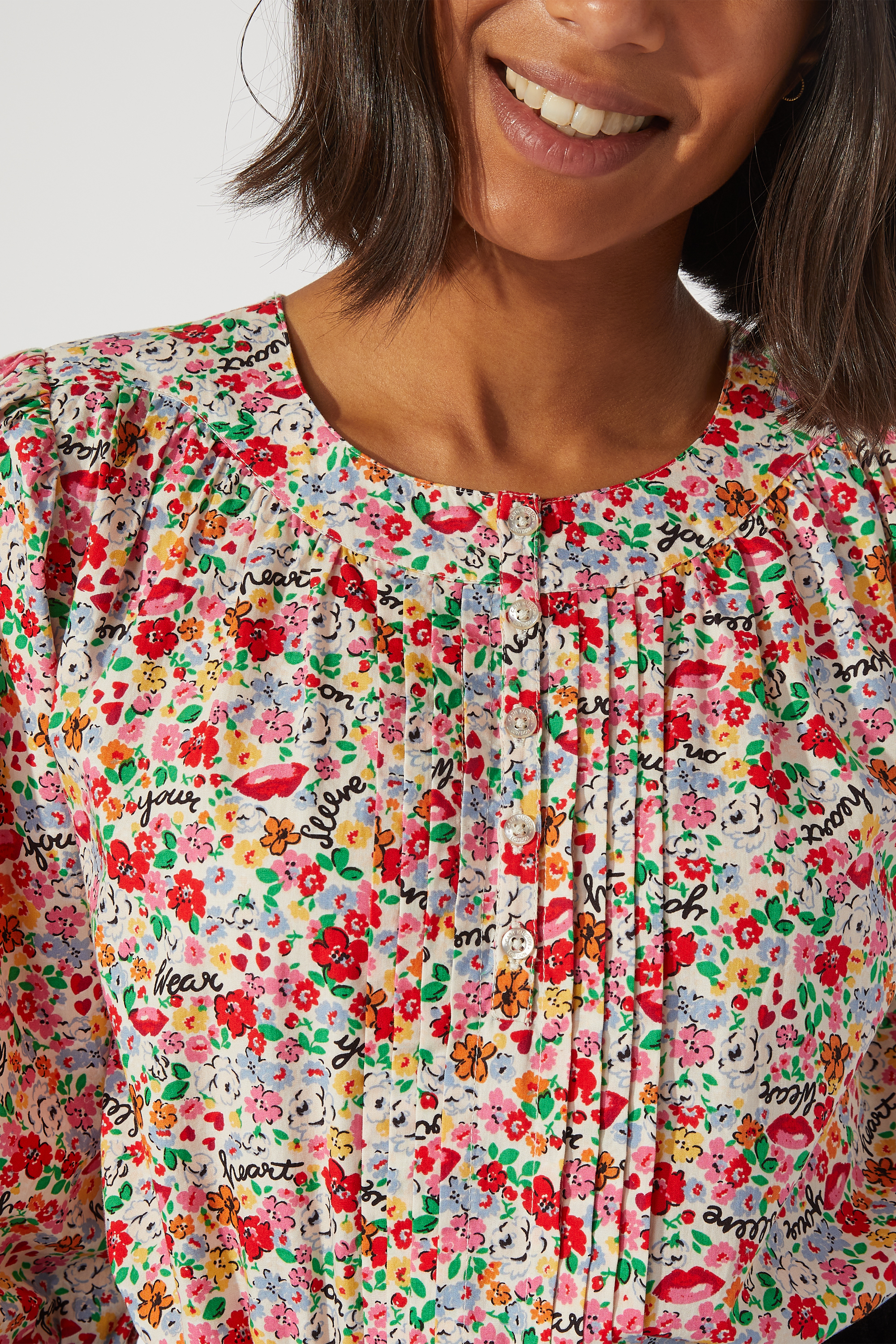 Brave Soul Pintuck Detail Printed Blouse