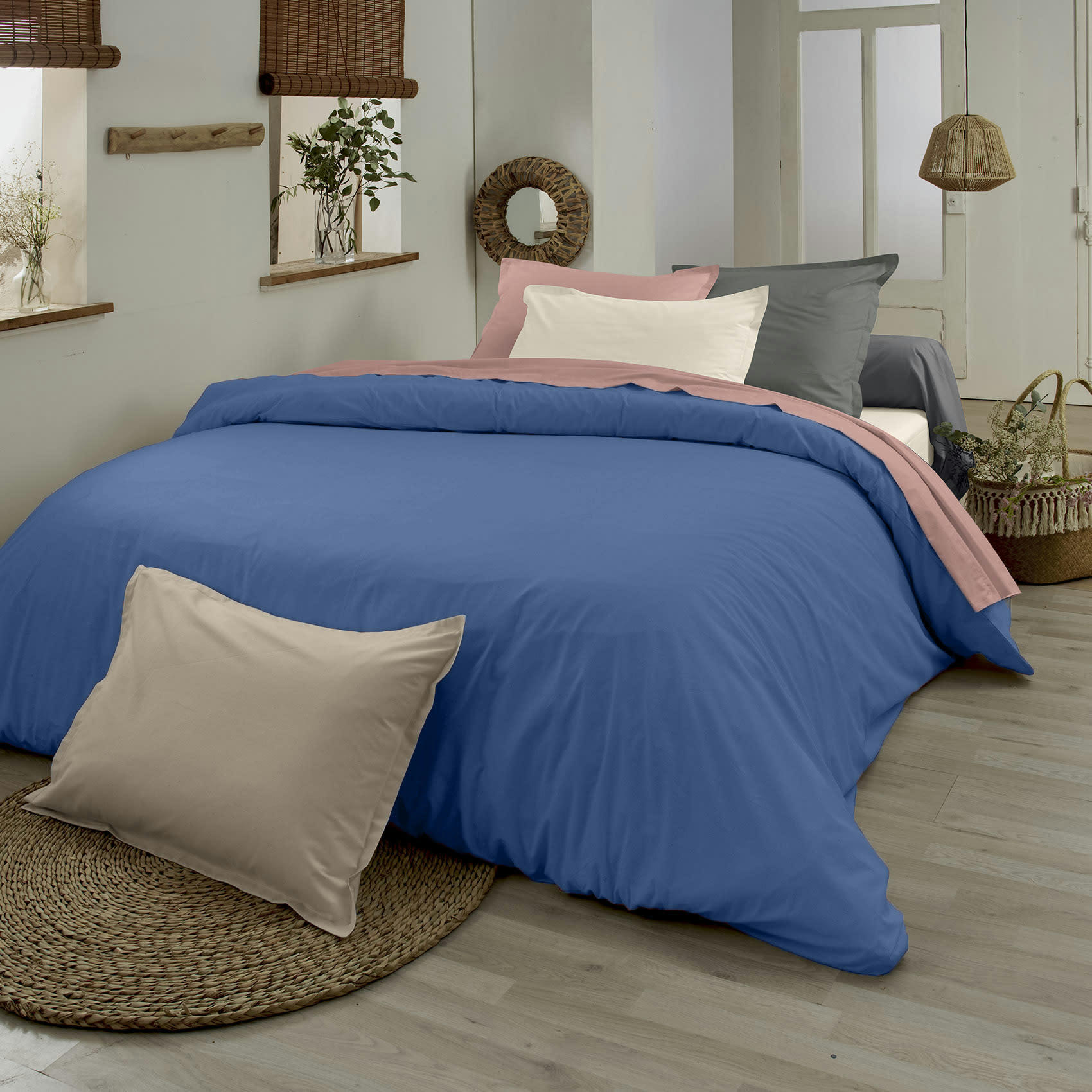 AUTHENTIQUE - Housse de couette en coton biologique bleu azur 200x200 cm