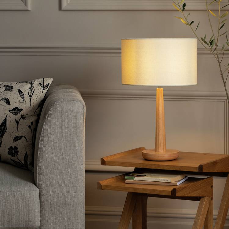 Habitat Tapered Wood Table Lamp - Walnut & Natural
