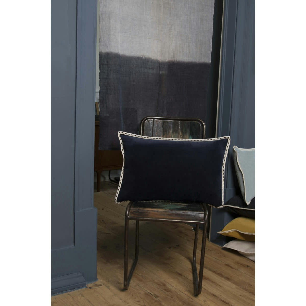 ERIN - Housse de coussin velours de coton  60x40 bleu nuit