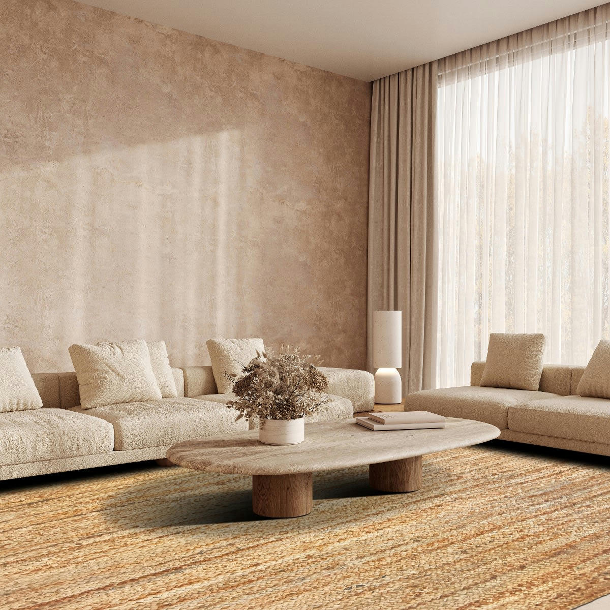 SUNNY - Tapis en jute tressé main, lignes naturel 300x400