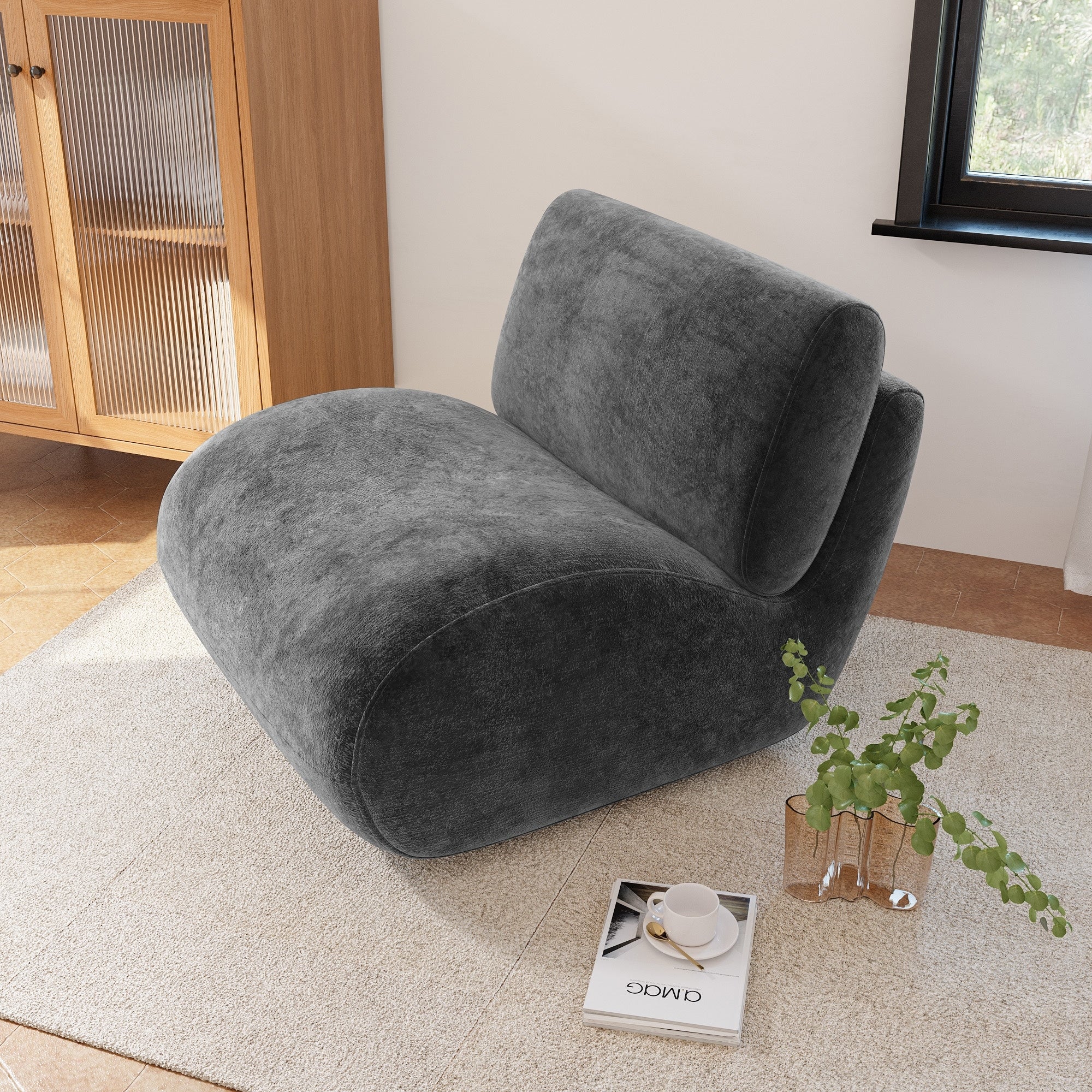 UIXE 33 Swivel Upholstered Aceent Chair Comfy Slipper Chair