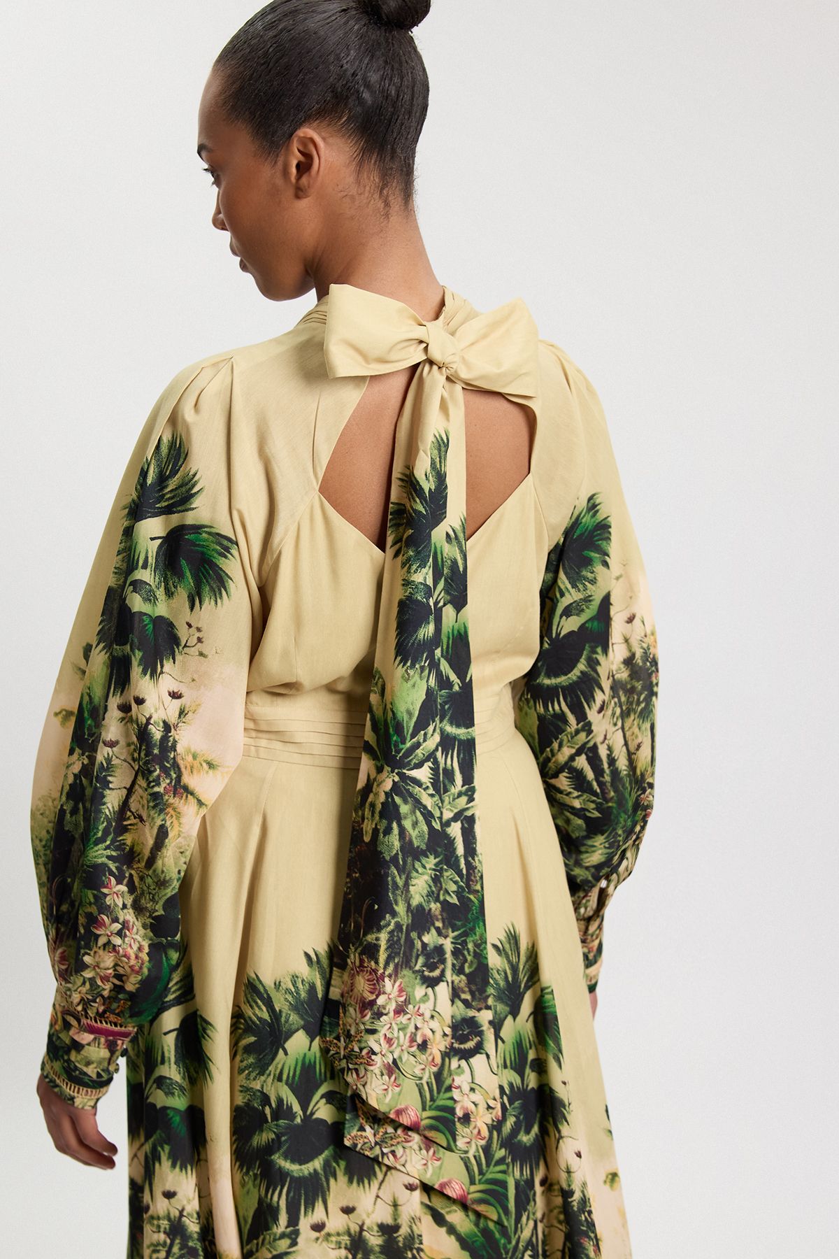 KarenMillen Plus Size Botanical Print Woven Balloon Sleeve Maxi Dress