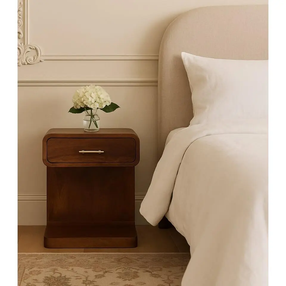 Artisan Furniture Massief houten kastanjebruin nachtkastje, T-greep, 1 lade