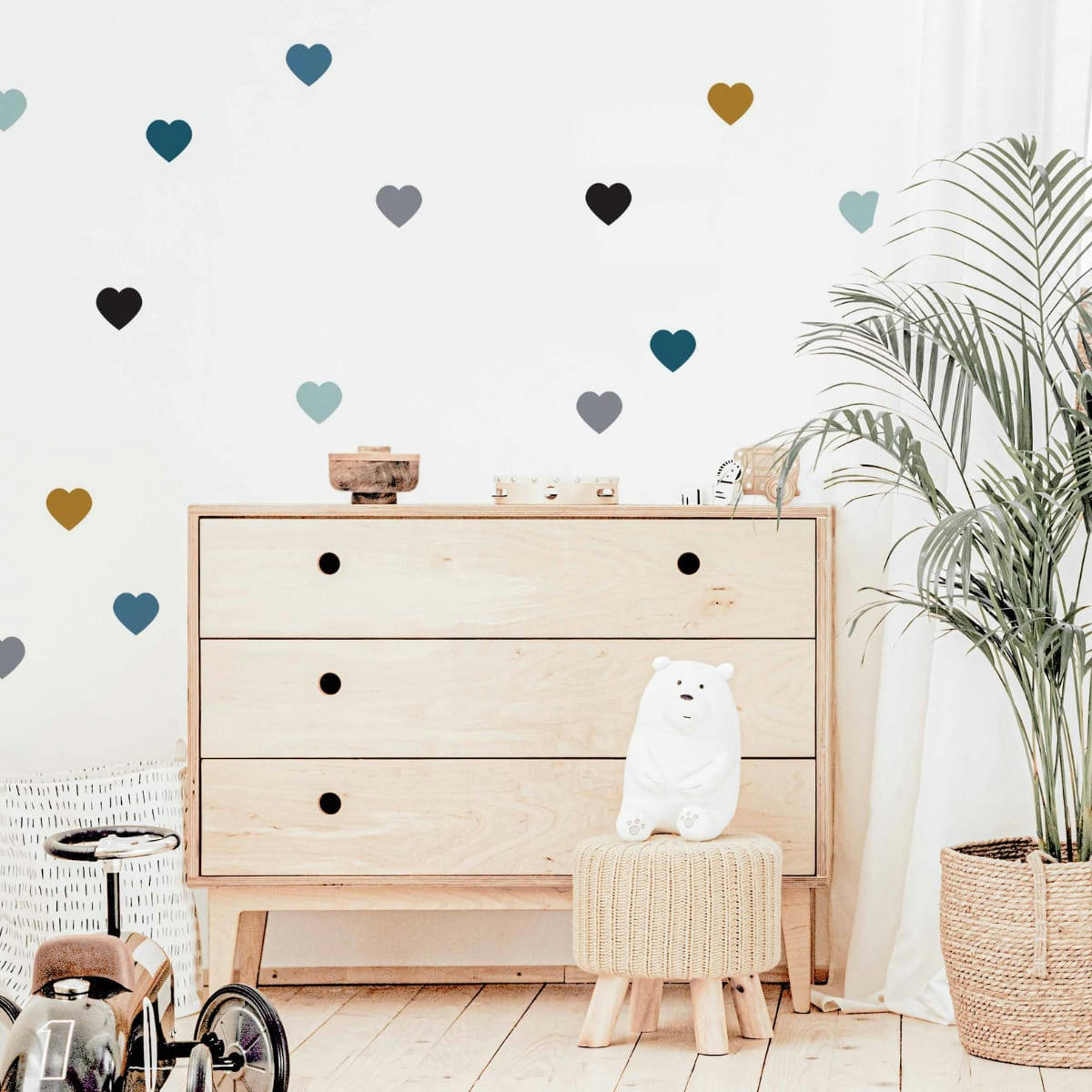 HEARTS1 - Stickers muraux en vinyle coeurs bleu et moutarde