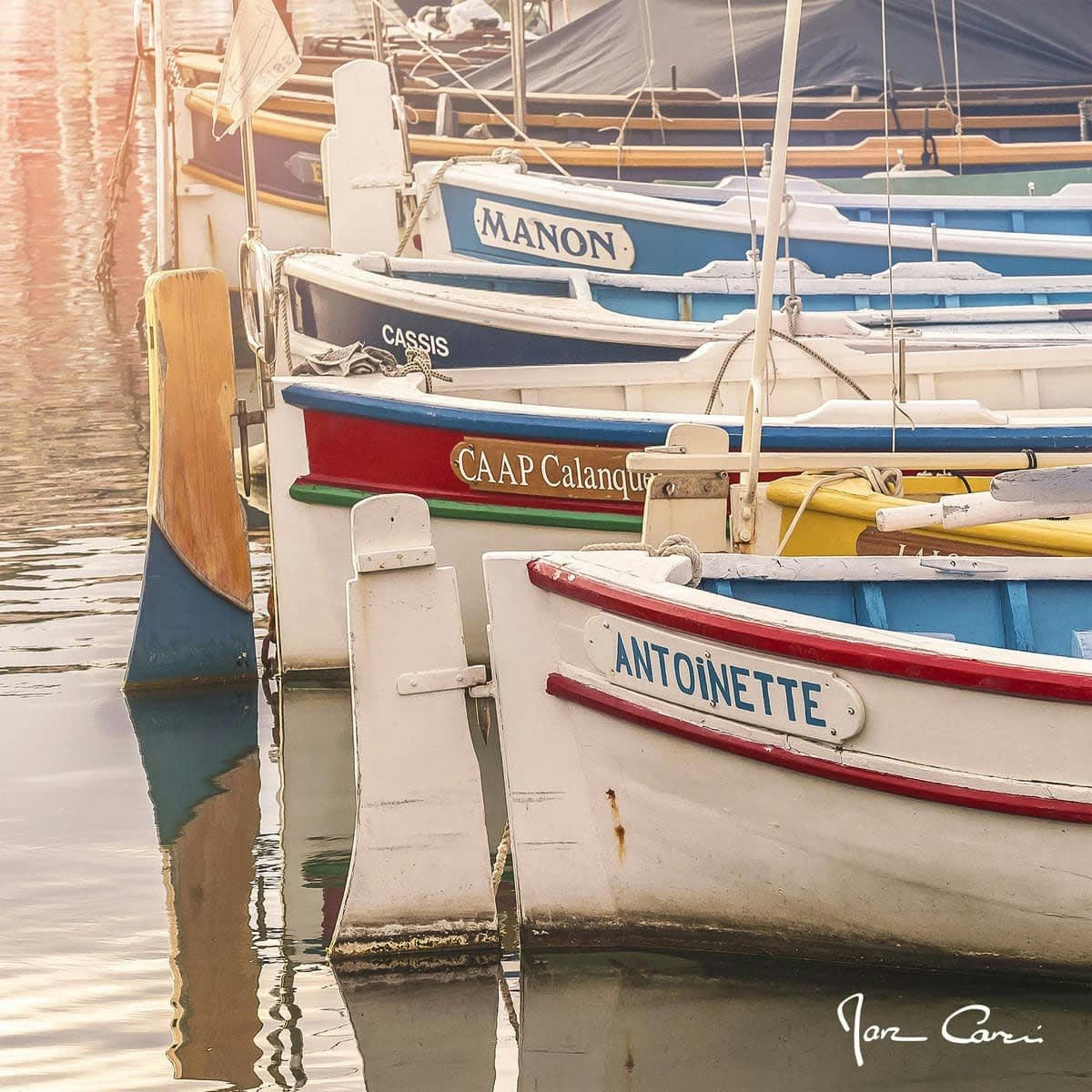MER - Tableau sur verre barques Cassis 45x45 cm