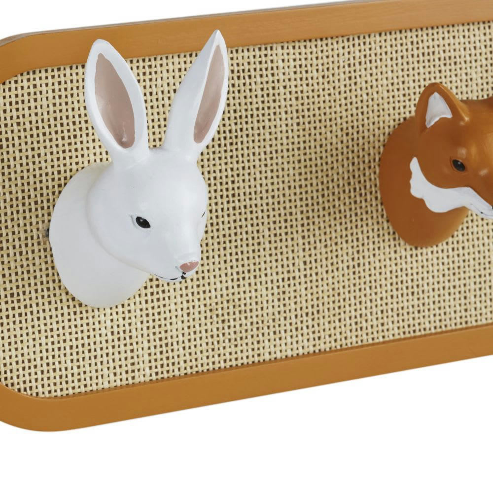 MIMIZAN - Patère 3 crochets lapin, renard et cerf cannage en rotin multicolore