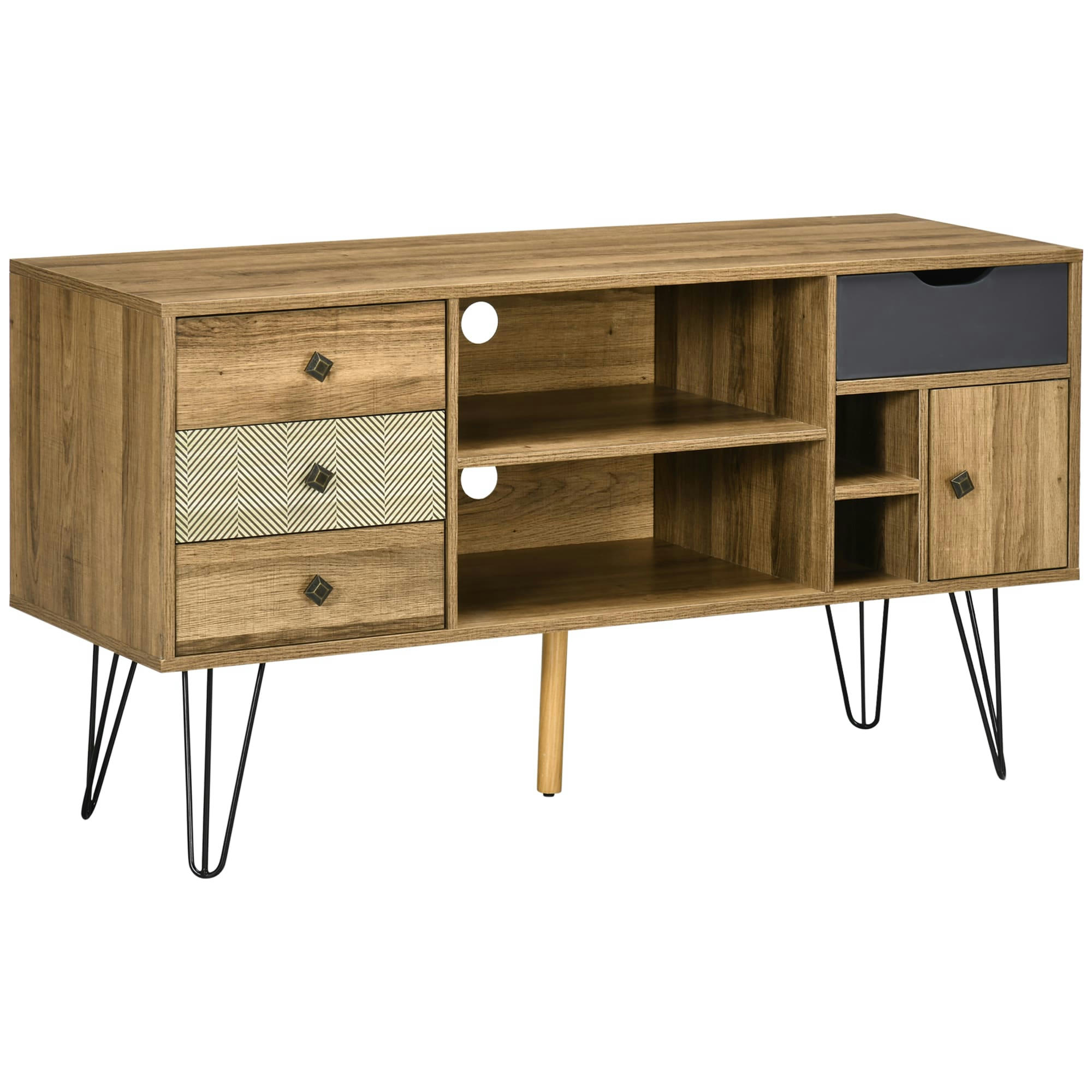 - Meuble TV industriel graphique piètement épingle métal aspect bois