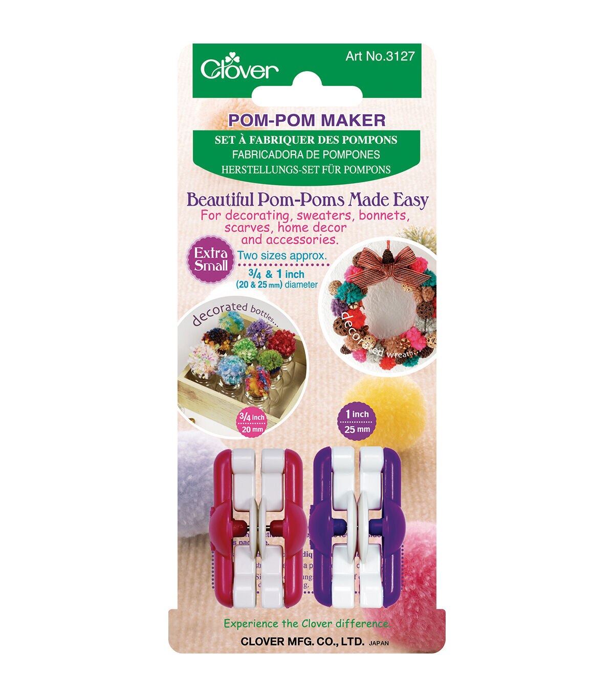Clover Pom Pom Maker Extra Small 2 Pkg 3/4&1