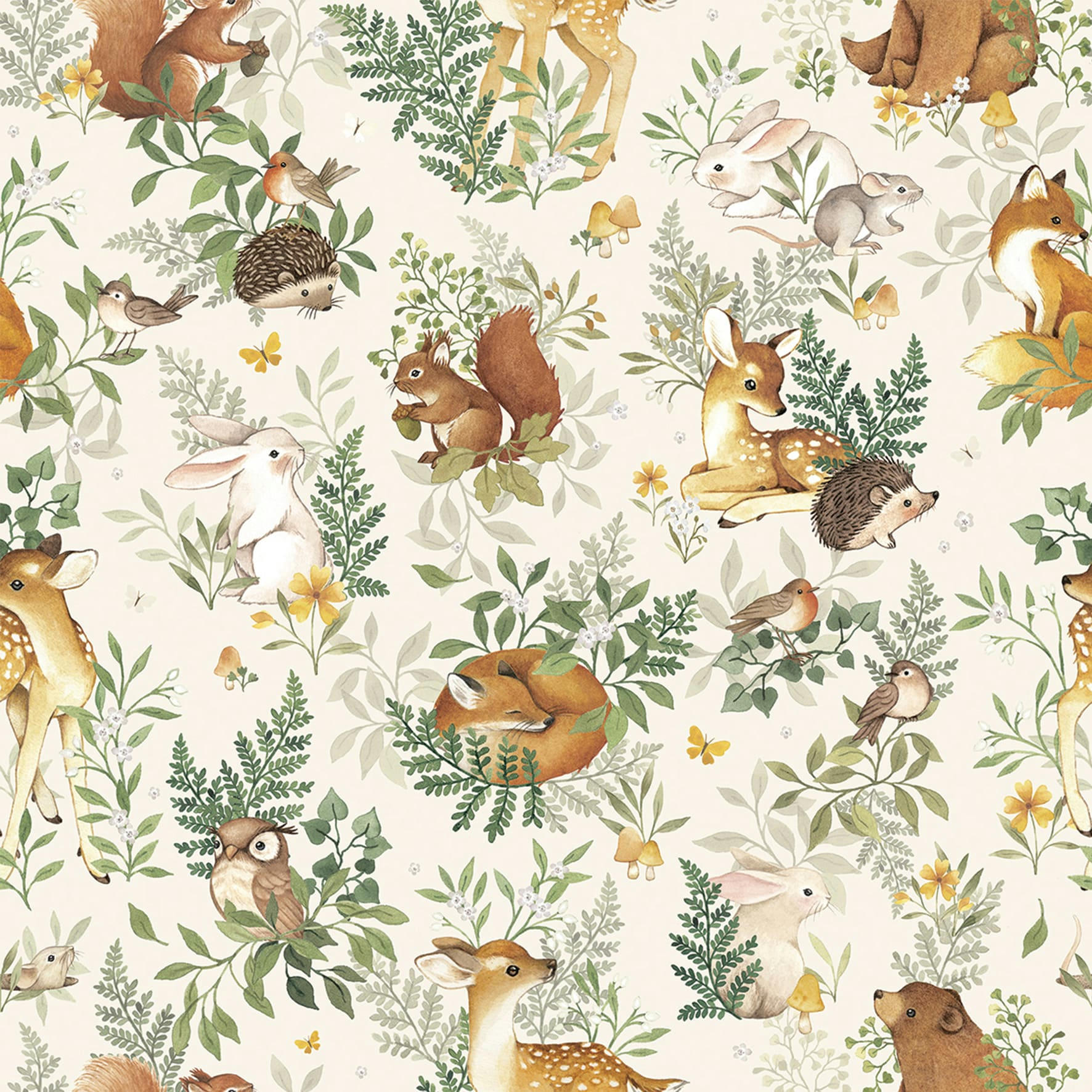 FOREST - Papier peint amis de la forêt en Papier Beige clair 50cm x 10m
