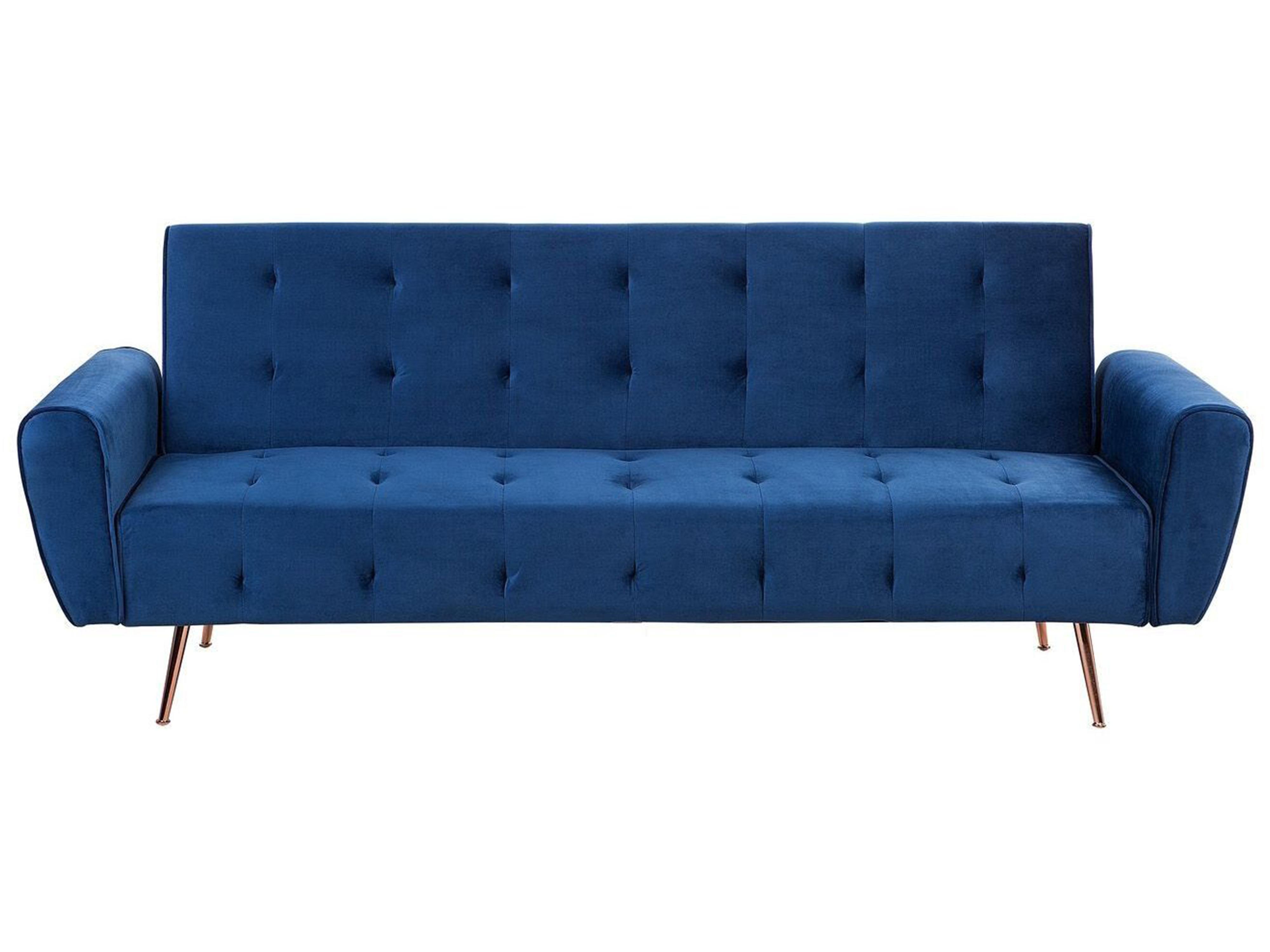 Sofa Bed 3 Seater SELNES Velvet Navy Blue