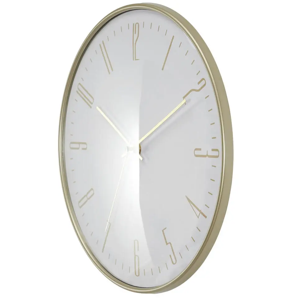 Home deco factory stille wandklok - goud/wit - D30 cm -kunststof