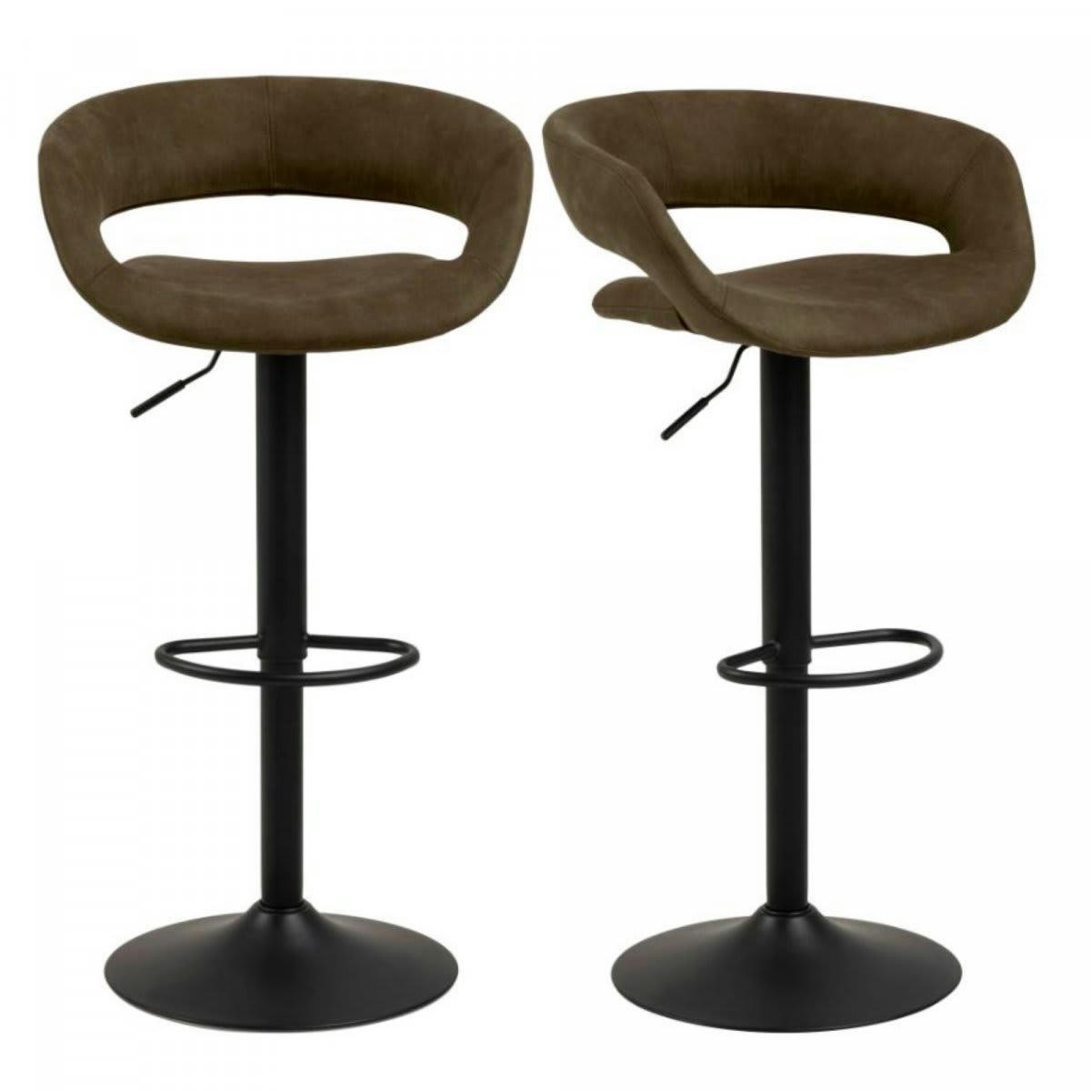 GRADE - Lot de 2 tabourets de bar confortables en tissu chocolat