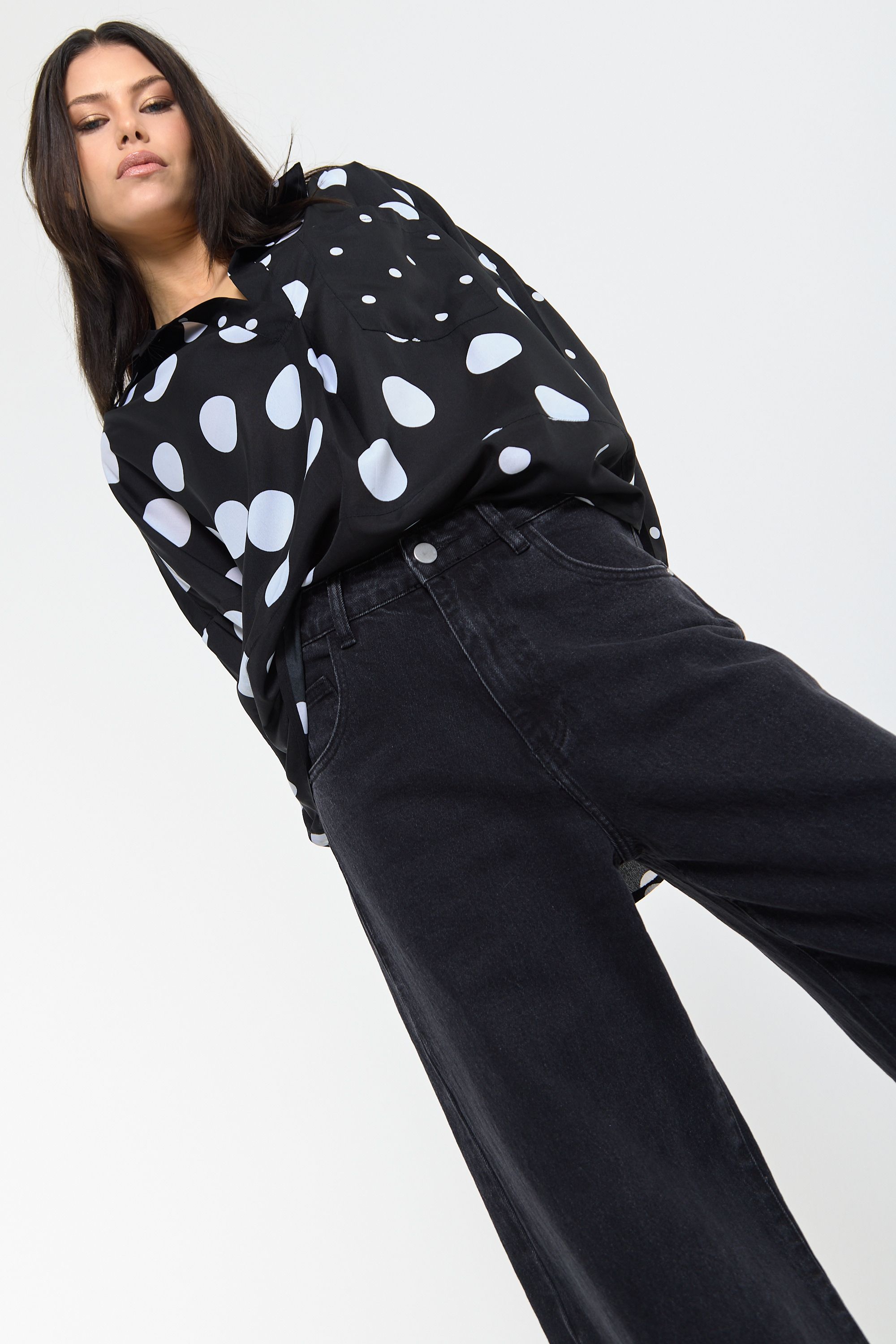 House of Holland Polka Dot Relaxed Blouse in Black