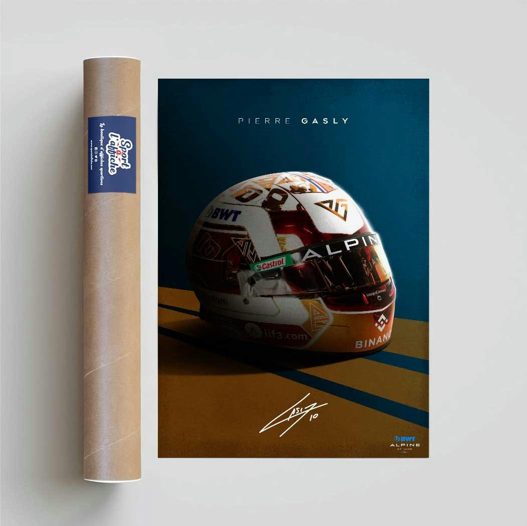 F1 - Affiche BWT Alpine F1 Team 2023 - Casque Pierre Gasly 40x60 cm