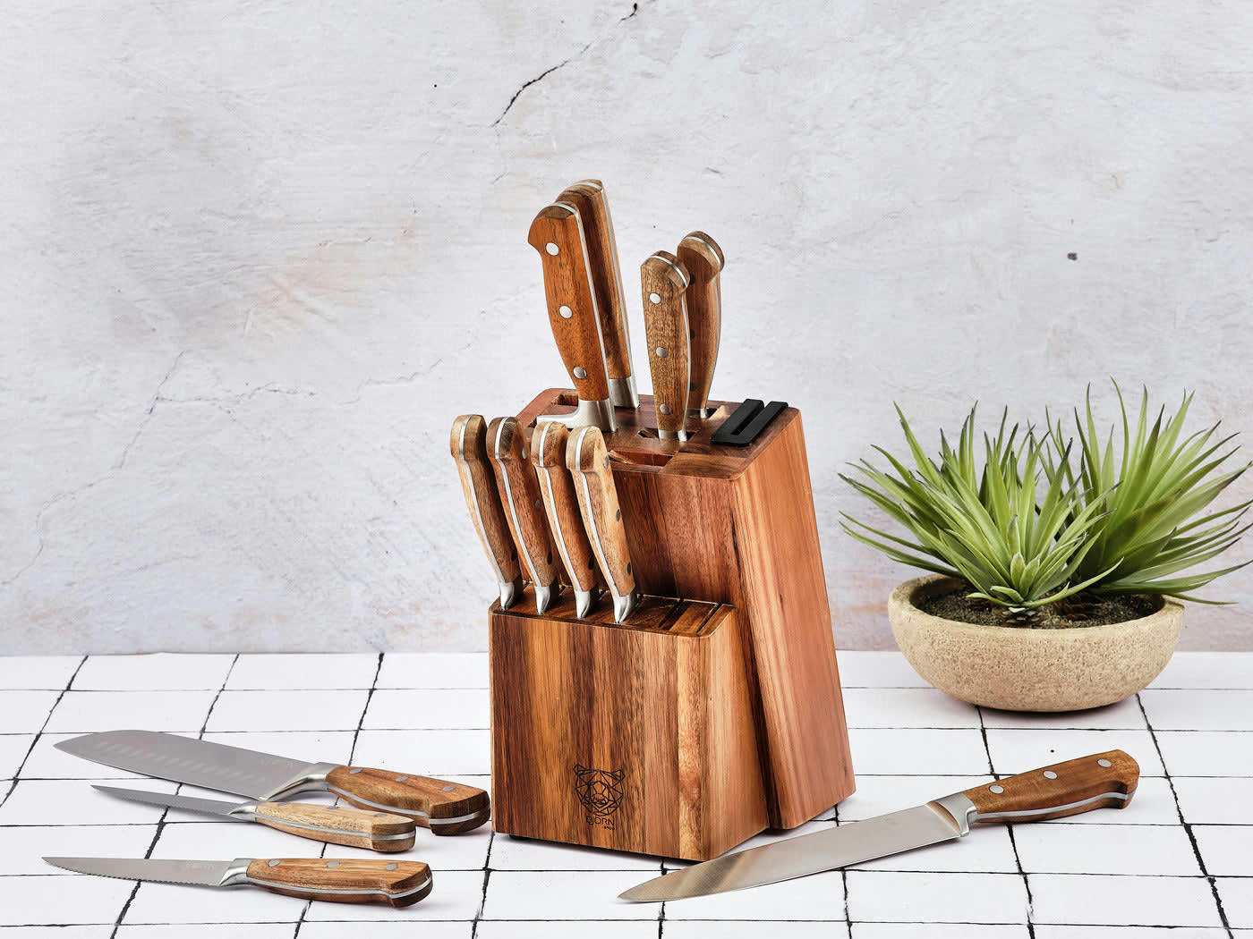 NUDE - Lot de 14 couteaux en inox marron