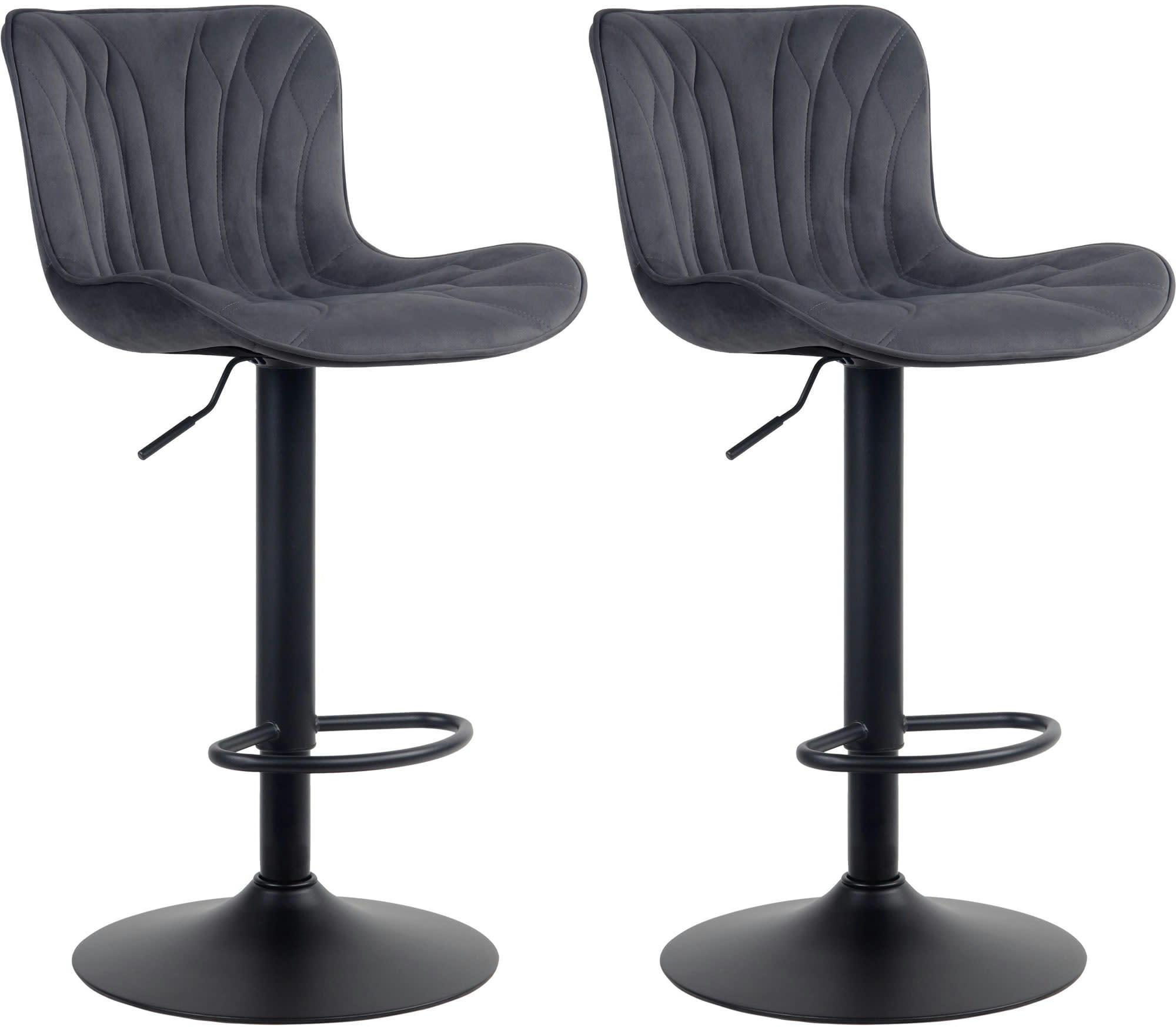 LINUS - Lot de 2 tabourets de bar ajustables en velours Noir