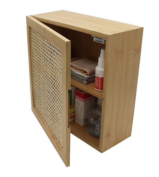 Armoire de salle de bains murale effet bois et porte cannage l.30 x H.30 x P.18 cm, Equipstore Création