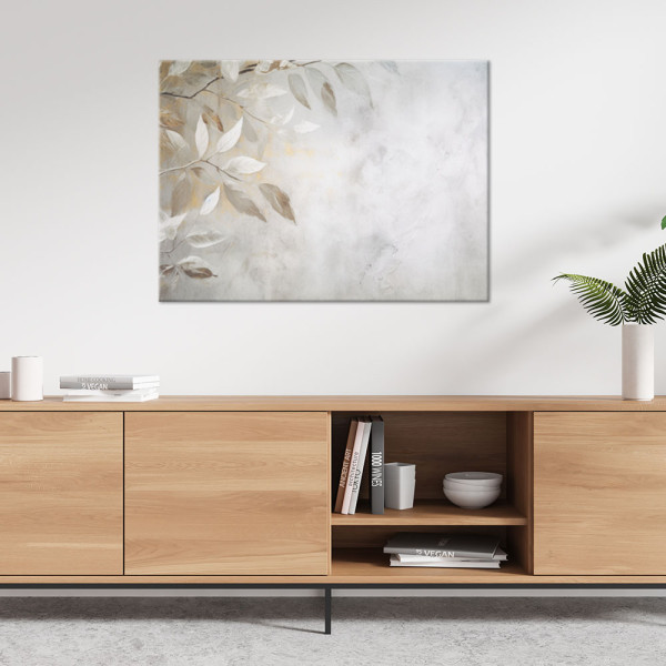 Obraz do salonu sypialni, Beżowe liście gałązki natura beton boho 60x40