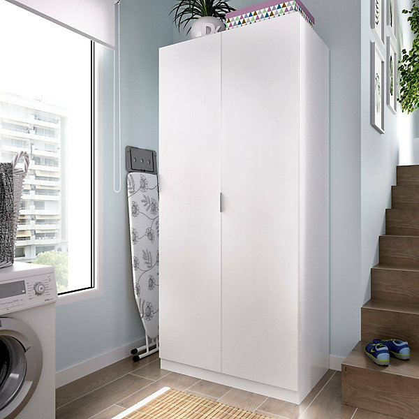 Garde-robe 2 portes Artu, Cintre pour chambre à coucher, Armoire polyvalente, 81x52h184 cm, Blanc
