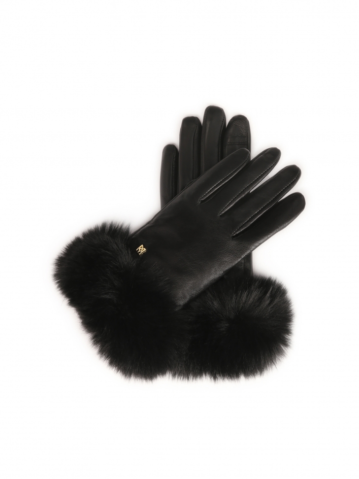 Women's insulated gloves made of leather and faux fur