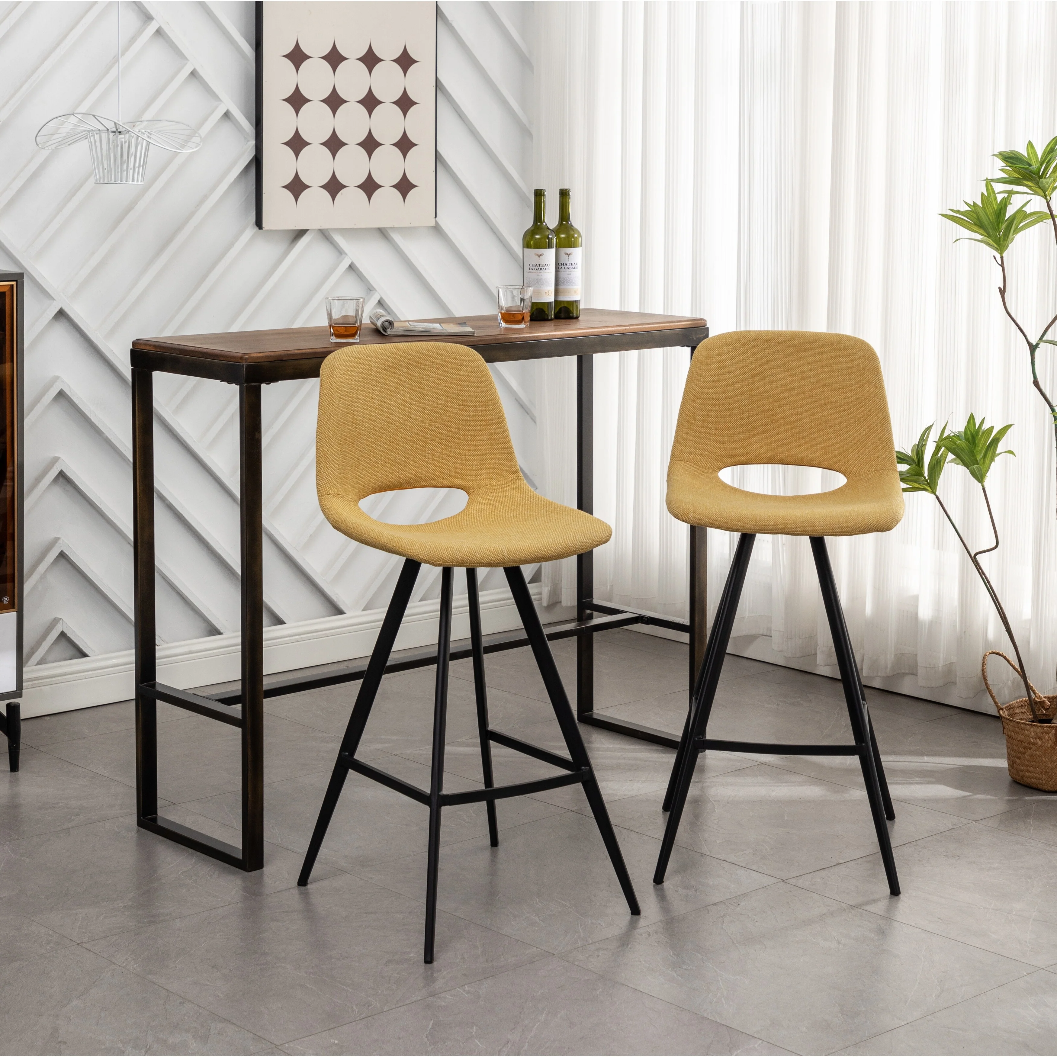 Set of 2 28.25 Fabric Counter Height Stools - Upholstered Bar Stools with Metal Legs & Footrest for Kitchen Island