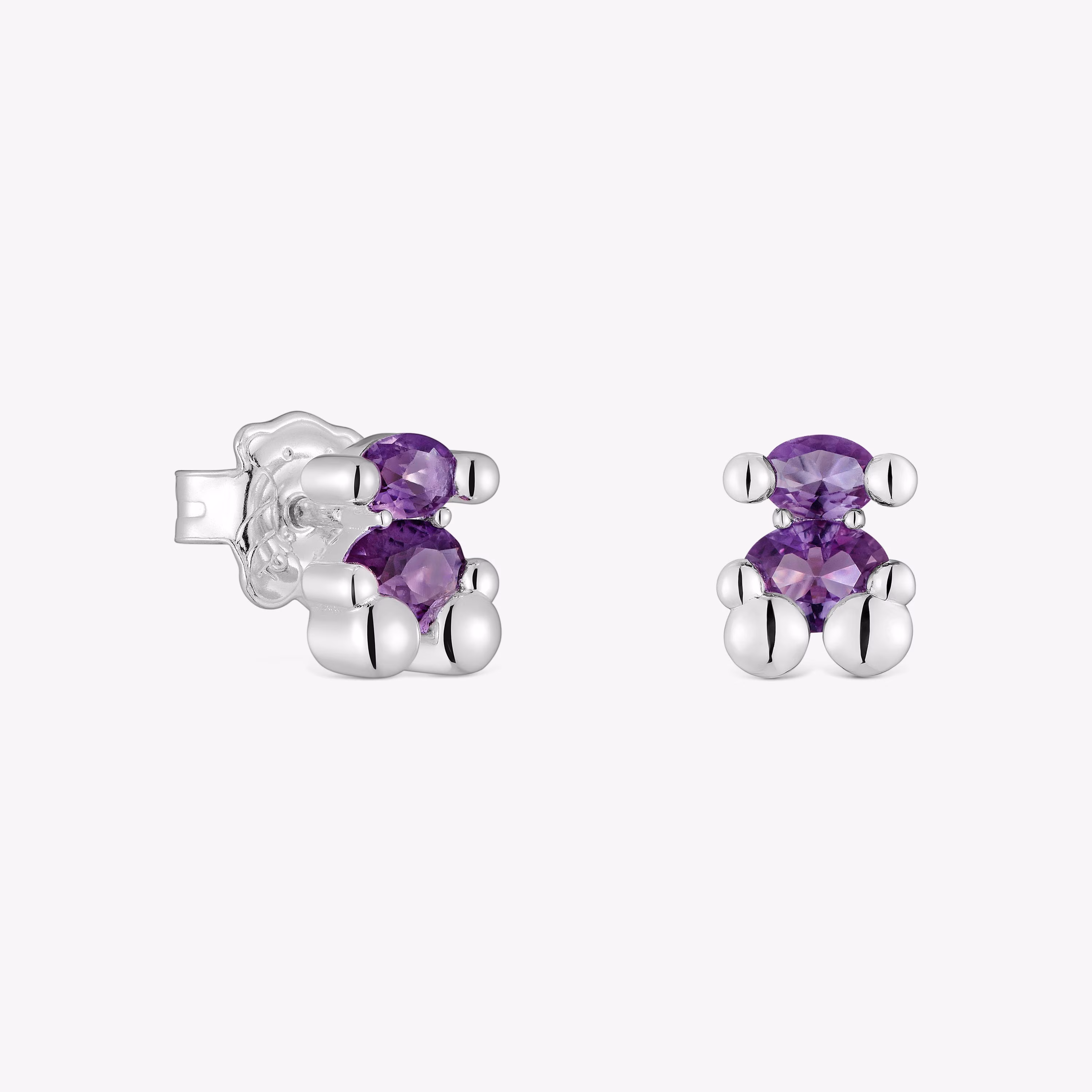 Pendientes motivo oso de plata y zafiro lila creado en laboratorio 8 mm Color Bear LGG