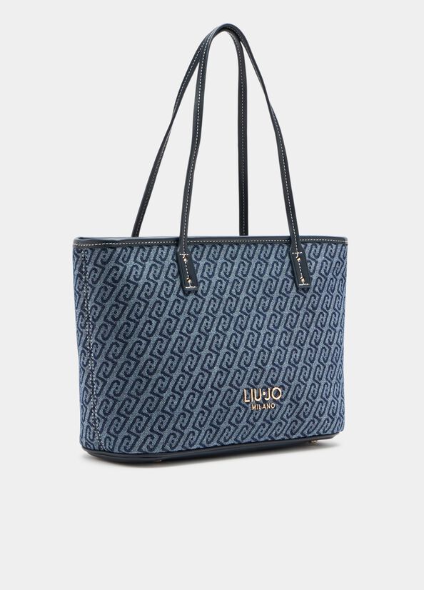Tote bag in denim jacquard