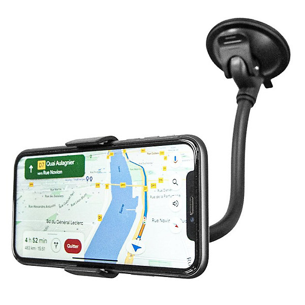 Muvit Support Voiture Universel Flex Rotatif à 360 avec Pince Extensible à 100mm Noir
