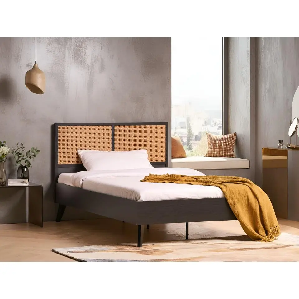 MONPAZIER - Tweepersoonsbed - Zwart - 120 x 200 cm - PE rotan